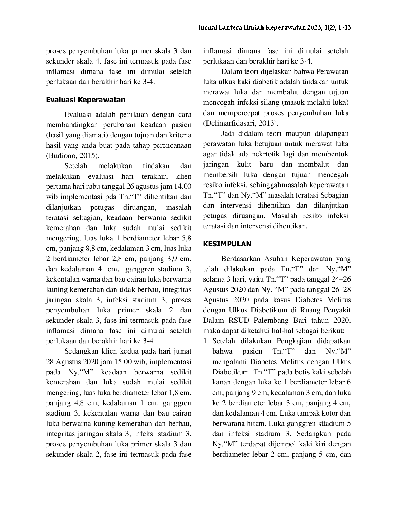 JURIS Penatalaksanaan Perawatan Luka Pada Asuhan Keperawatan Pasien Diabetes Melitus Dengan Ulkus Diabetikum