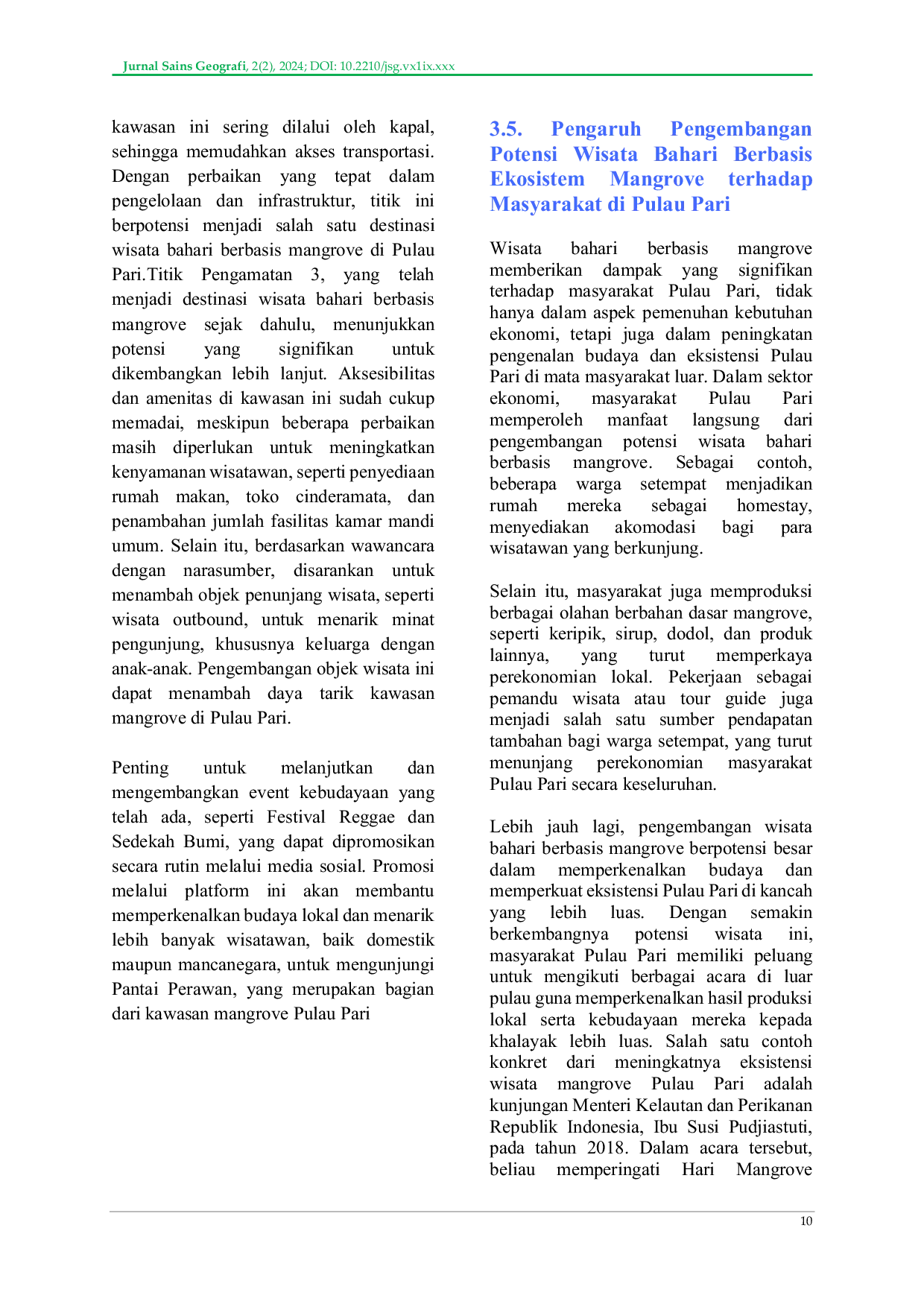 JURIS Potensi Pengembangan Wisata Bahari Berbasis Ekosistem Mangrove di Pulau Pari Kepulauan Seribu