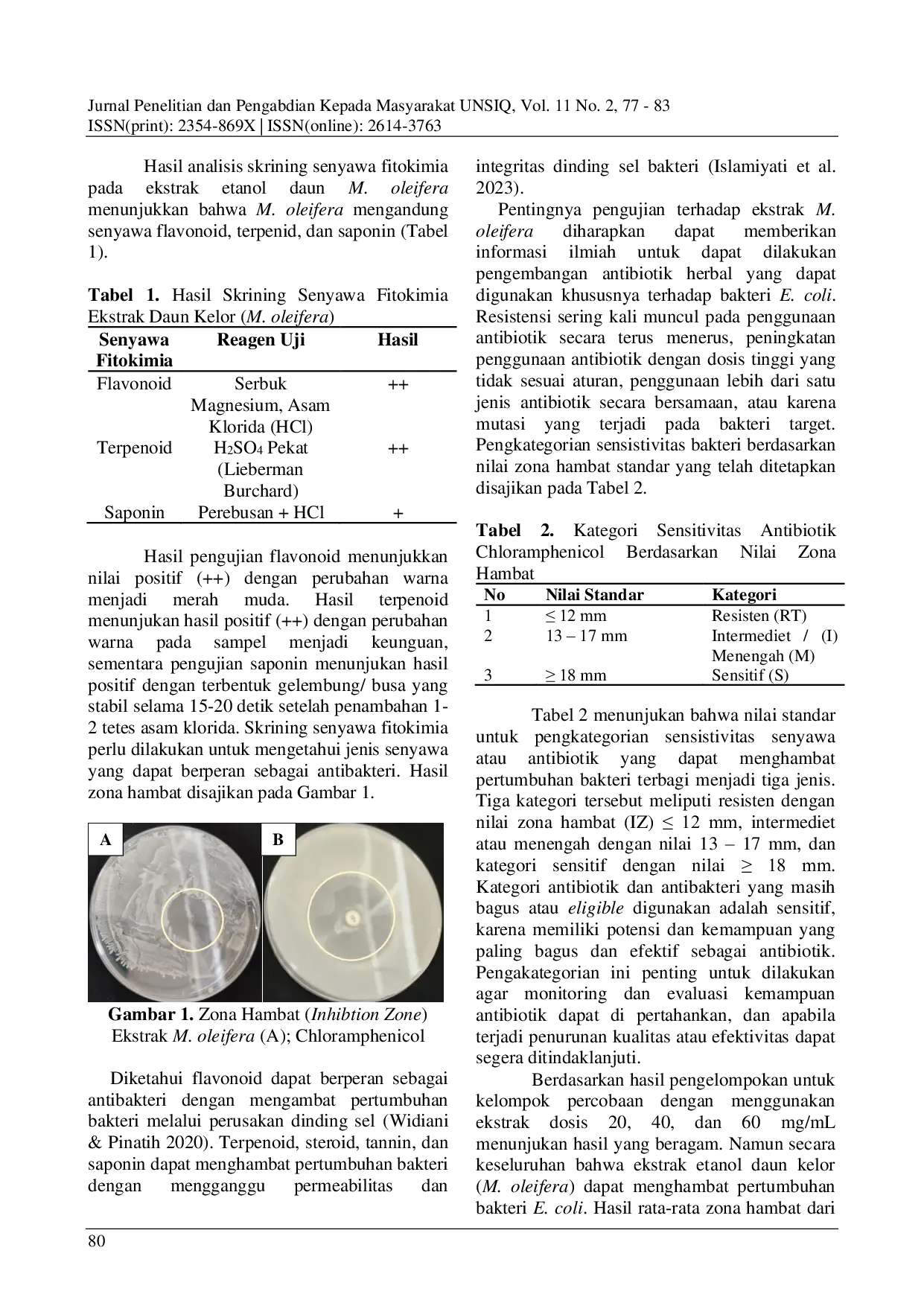 JURIS Aktivitas Antibakteri Ekstrak Daun Kelor Moringa oleifera Lamk Terhadap Bakteri Escherichia coli Penyebab Penyakit Gangguan Pencernaan Secara In Vitro