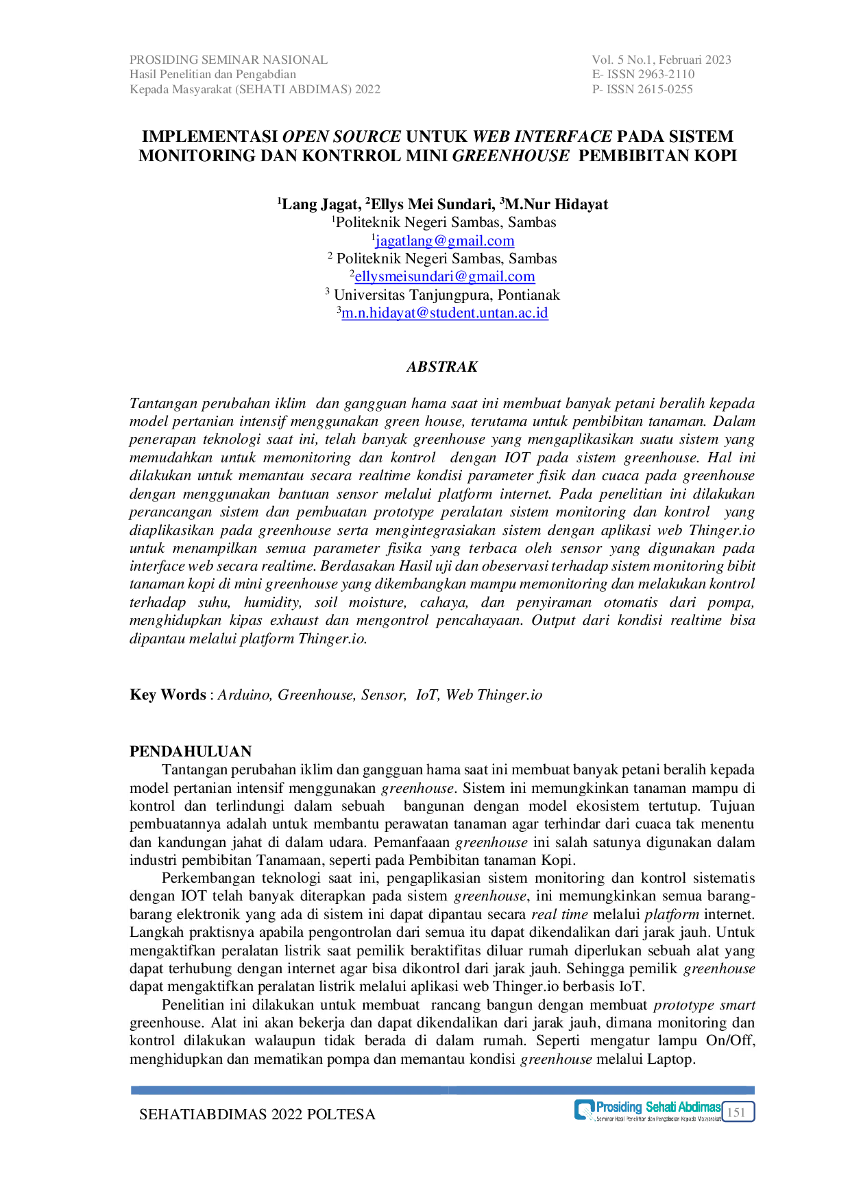 JURIS Implementasi Open Source untuk Web Interface pada Sistem Monitoring dan Kontrrol Mini Greenhouse Pembibitan Kopi