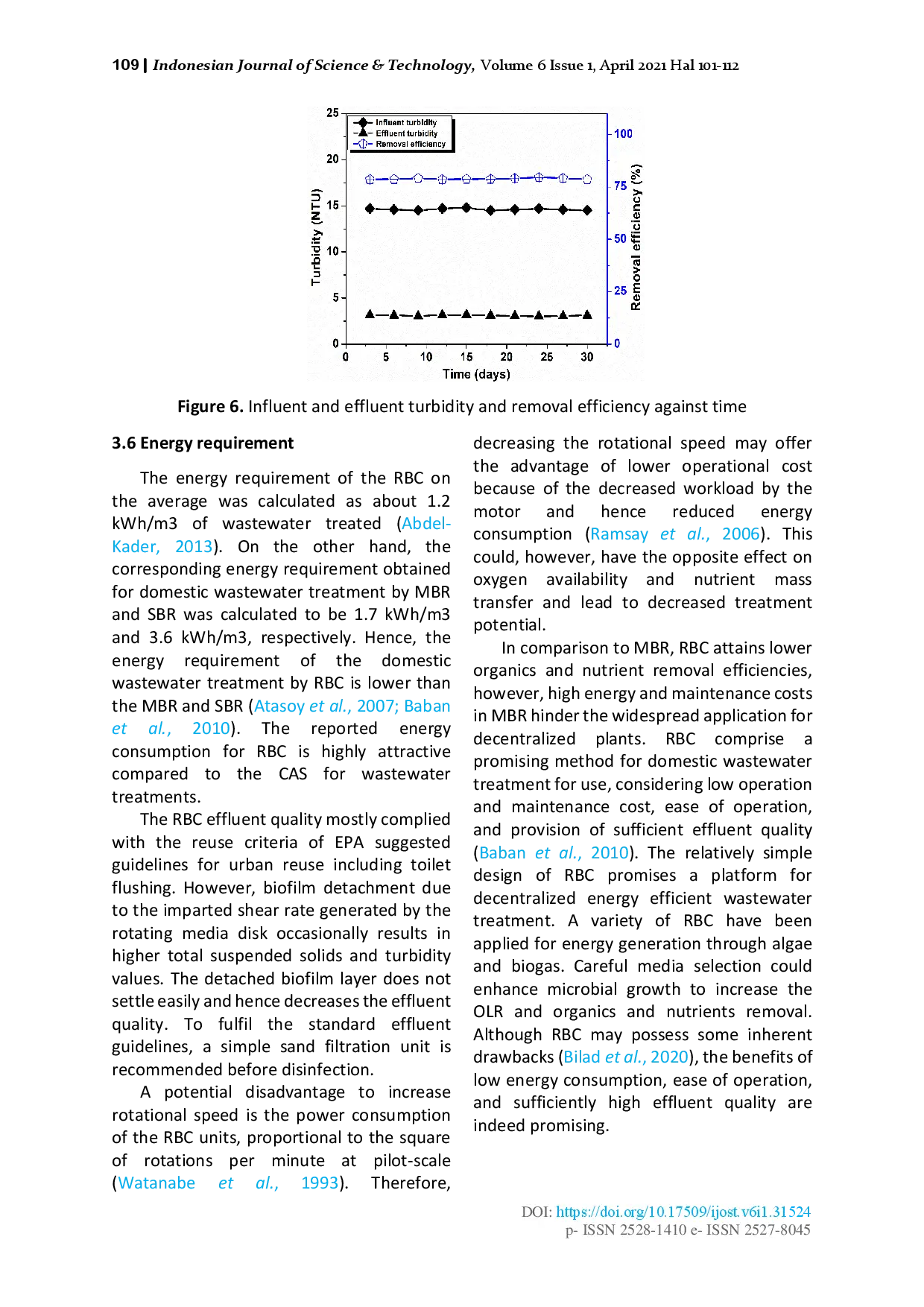 juris Performance and Energy Consumption Evaluation of Rotating Biological Contactor for Domestic Wastewater Treatment