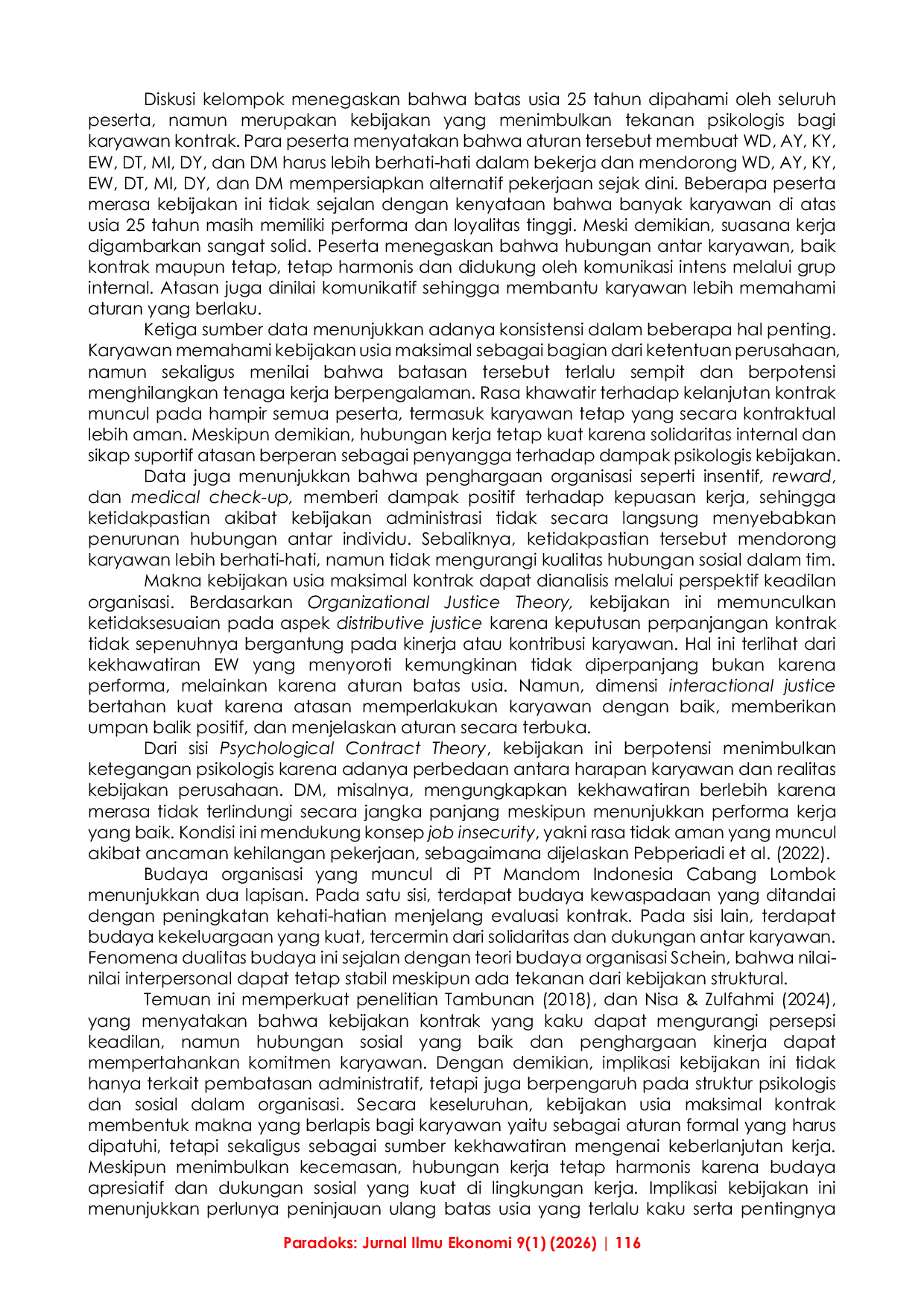 JURIS Persepsi karyawan terhadap kebijakan usia di PT Mandom Indonesia Cabang Lombok