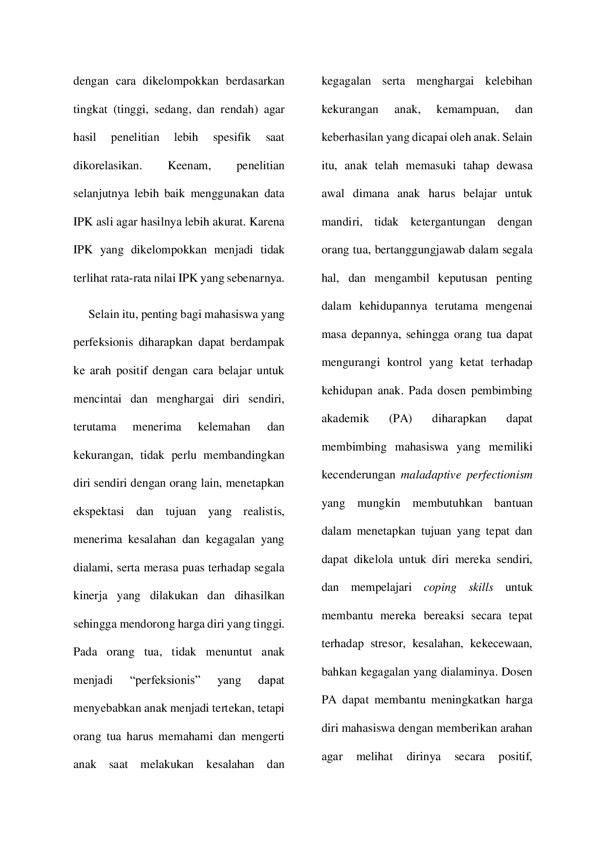 JURIS Hubungan Perfectionism Dengan Harga Diri Pada Mahasiswa Dewasa AwalL