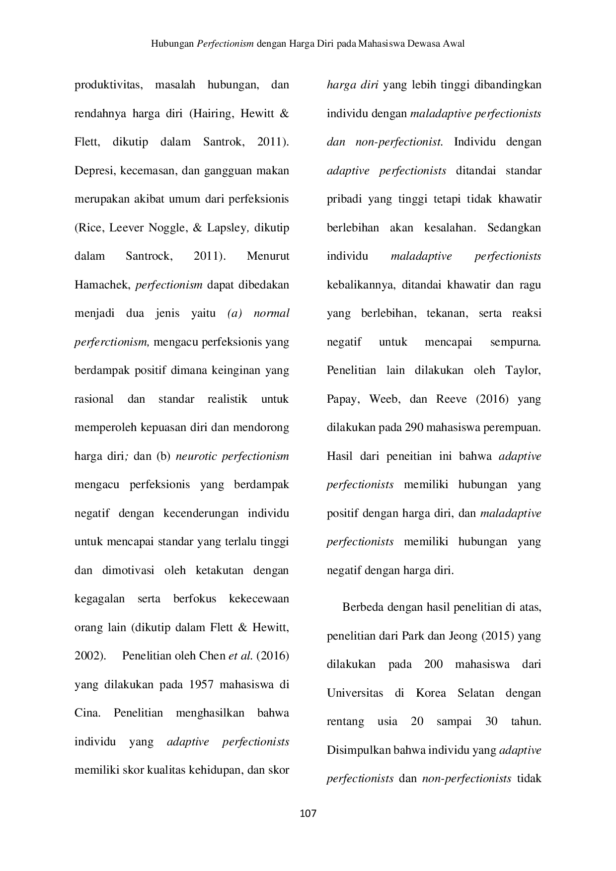 JURIS Hubungan Perfectionism Dengan Harga Diri Pada Mahasiswa Dewasa AwalL