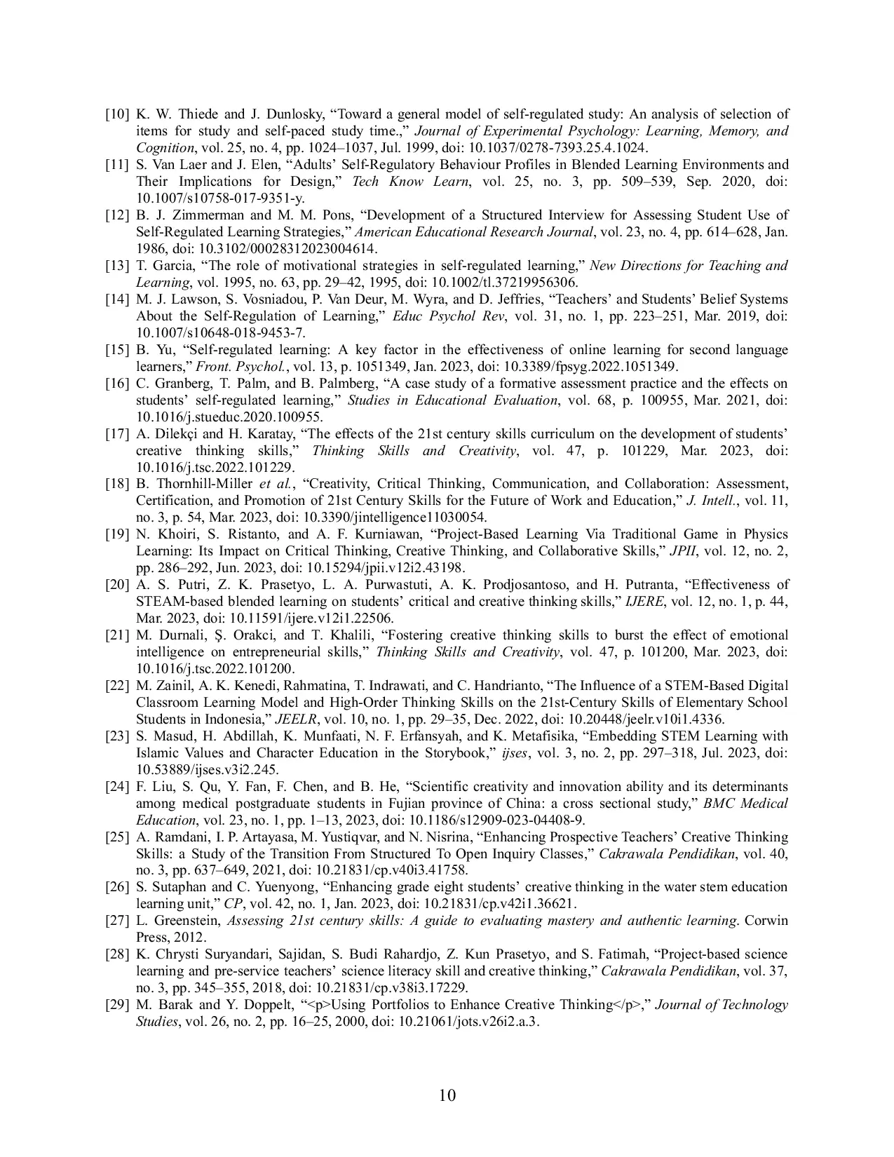 JURIS How Are Self Regulation and Creative Thinking Addressed in Science Learning A Research Trend Analysis Using the Scopus Database