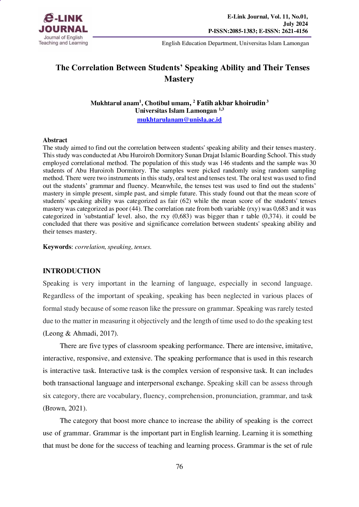 JURIS The Correlation Between Students Speaking Ability and Their Tenses Mastery