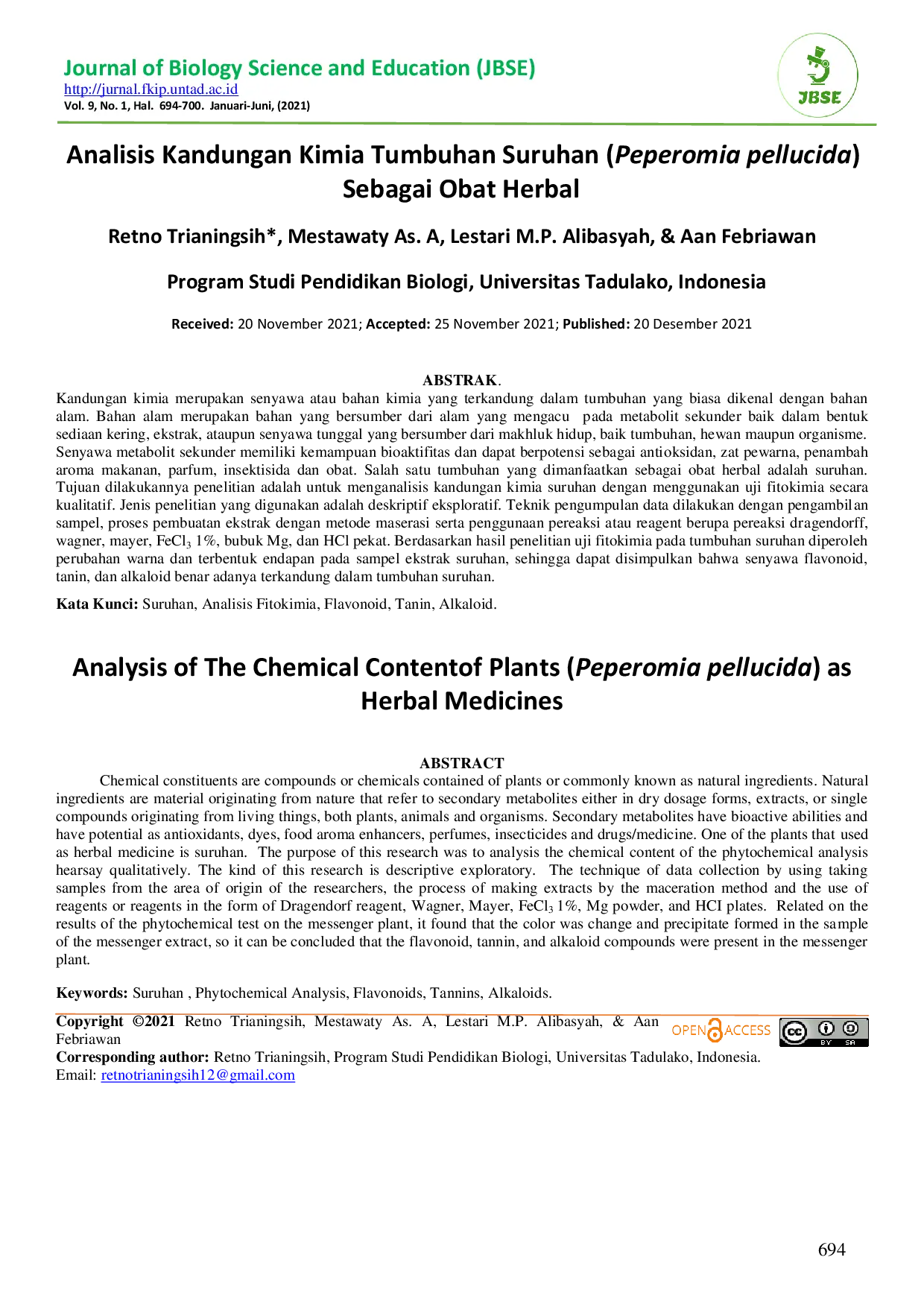 JURIS Analisis Kandungan Kimia Tumbuhan Suruhan Peperomia pellucida Sebagai Obat Herbal