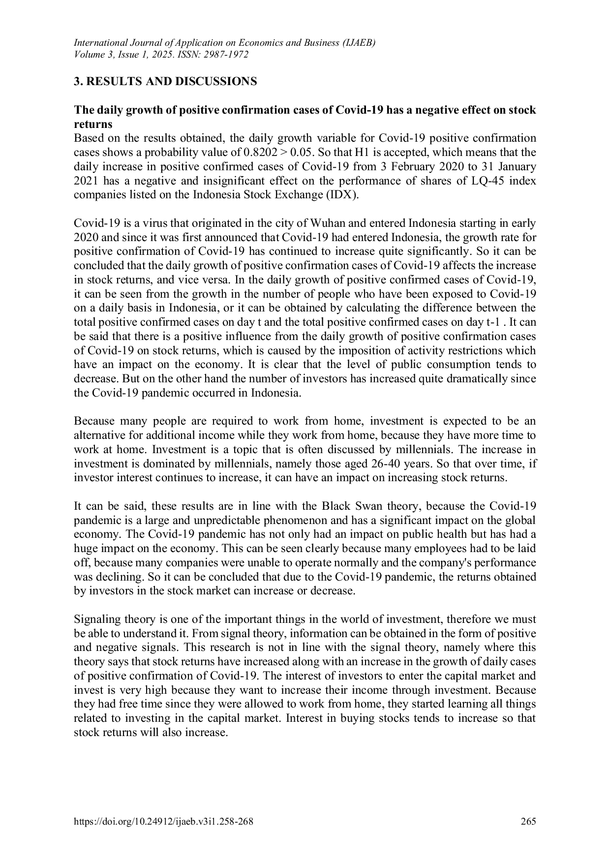 JURIS Pandemic Covid 19 Stock Trade Volume And Market Capitalization On Share Return