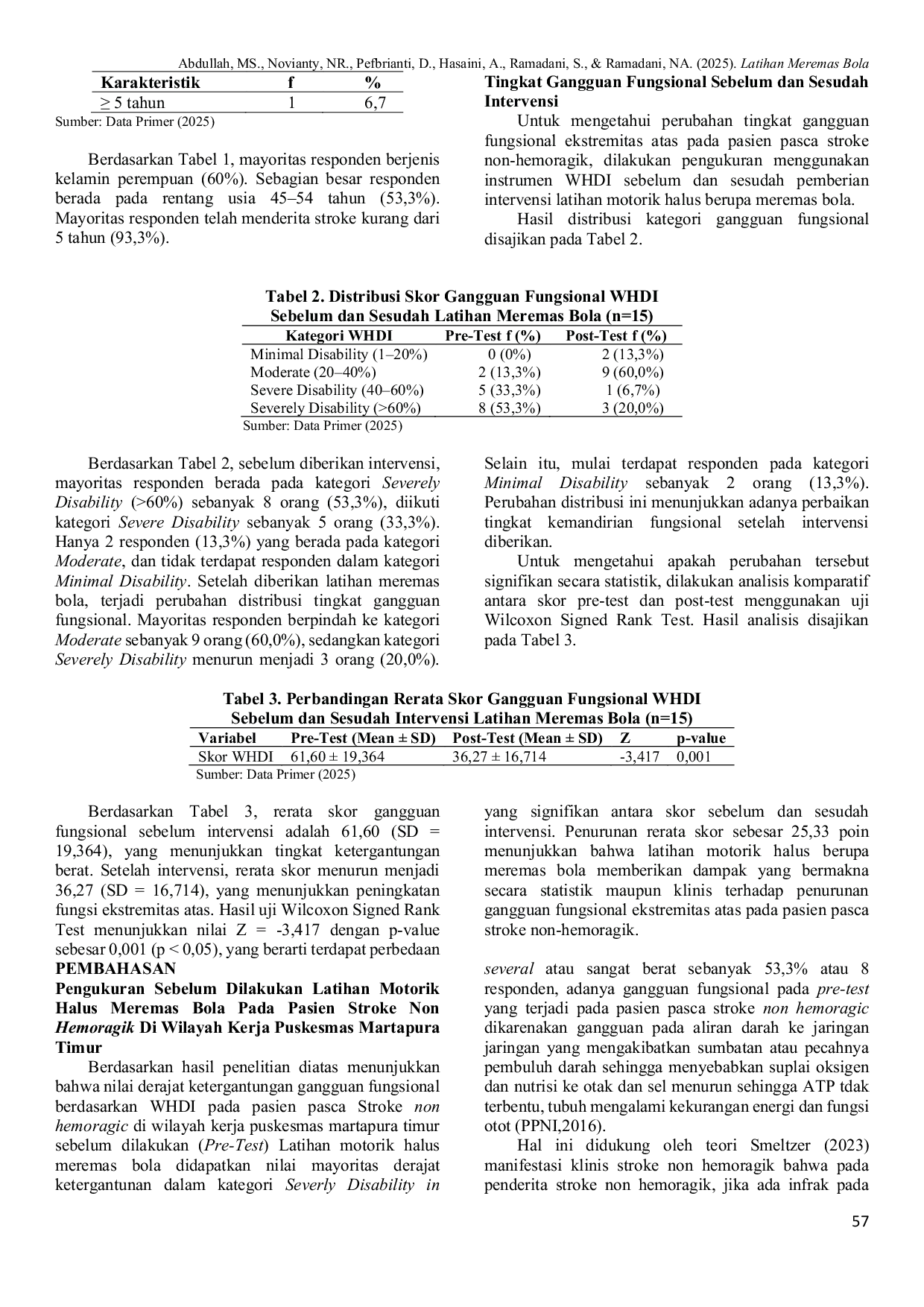 JURIS Latihan Meremas Bola Efektif Dalam Mengatasi Gangguan Fungsional Ekstremitas Pada Pasien Pasca Stroke Non Hemoragic