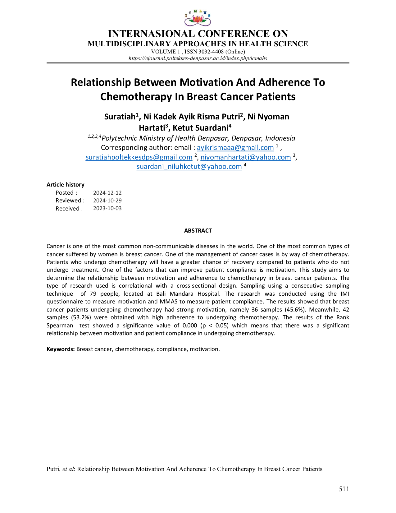 JURIS Hubungan Antara Motivasi Dan Kepatuhan Terhadap Kemoterapi Pada Pasien Kanker Payudara