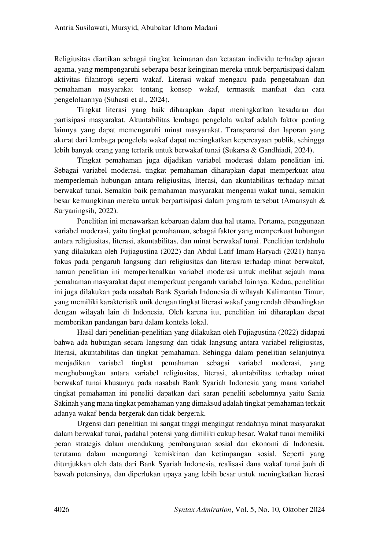 JURIS Pengaruh Religiusitas Literasi dan Akuntabilitas terhadap Minat Berwakaf Tunai di Bank Syariah Indonesia dengan Tingkat Pemahaman sebagai Variabel Moderasi