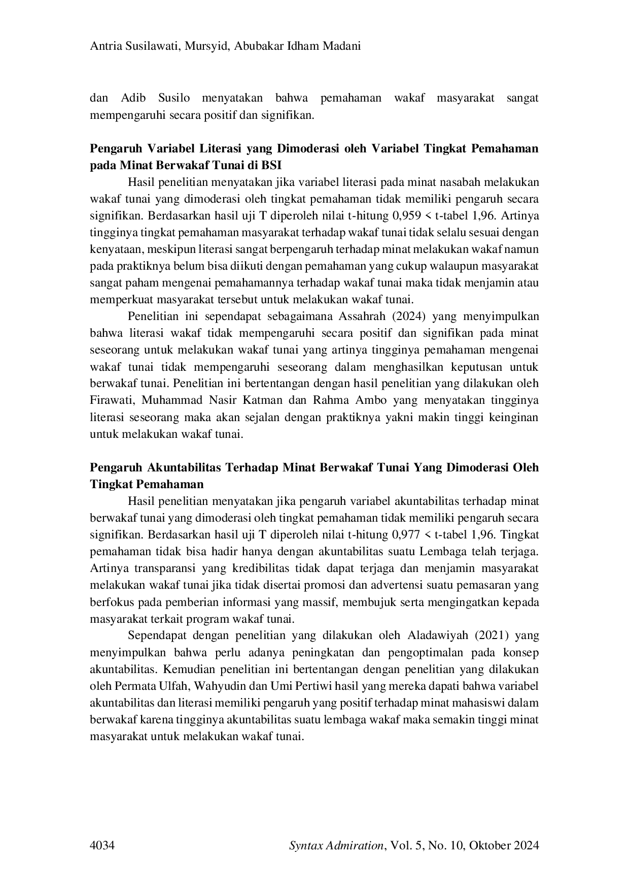 JURIS Pengaruh Religiusitas Literasi dan Akuntabilitas terhadap Minat Berwakaf Tunai di Bank Syariah Indonesia dengan Tingkat Pemahaman sebagai Variabel Moderasi