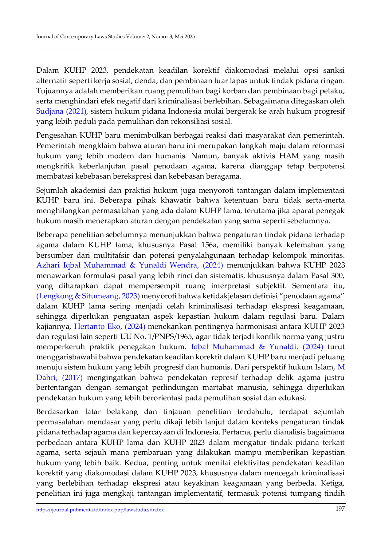 JURIS Tinjauan Hukum tentang Tindak Pidana terhadap Agama dan Kepercayaan Menurut KUHP 2023 dengan Pendekatan Keadilan Korektif