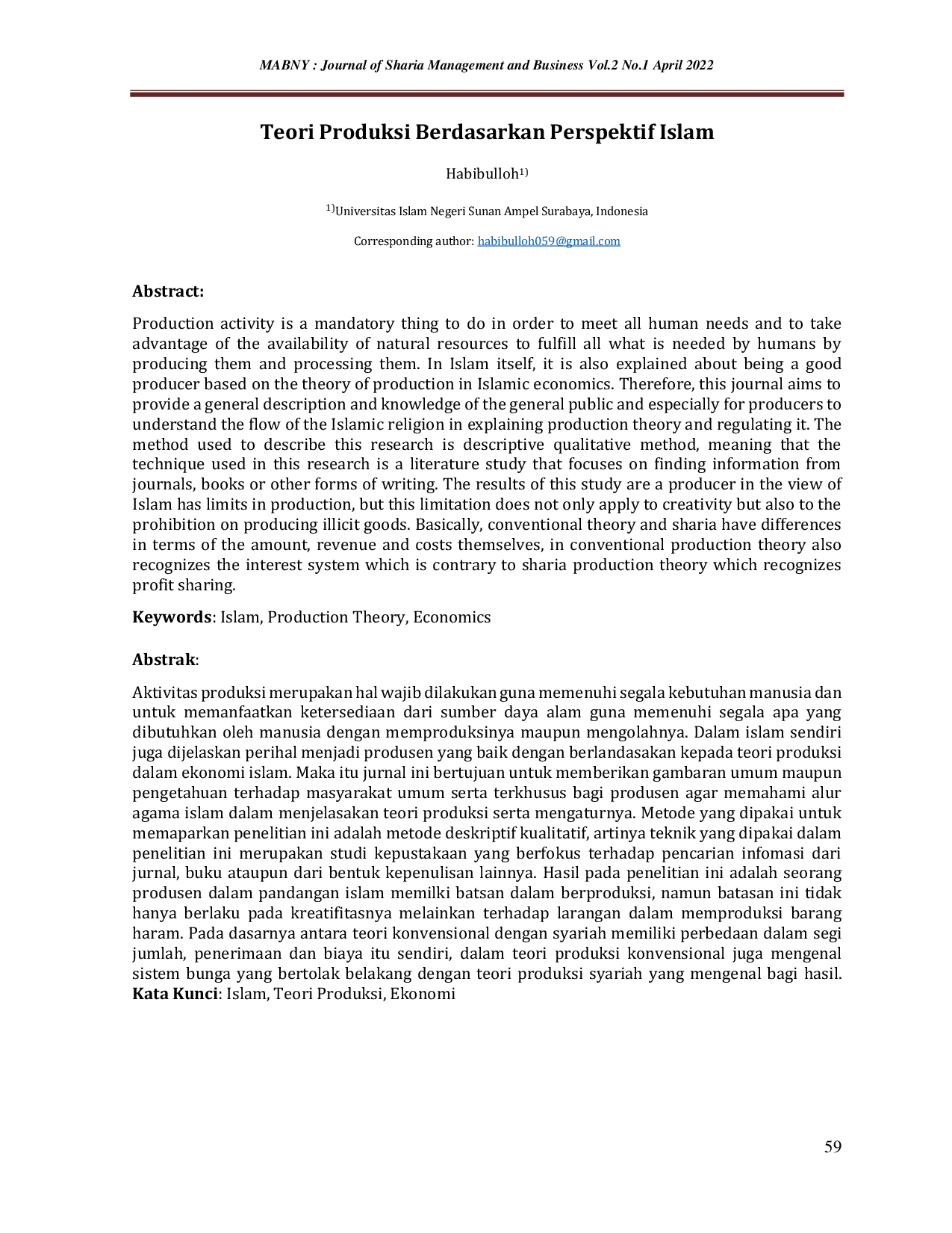 JURIS Teori Produksi Berdasarkan Perspektif Islam