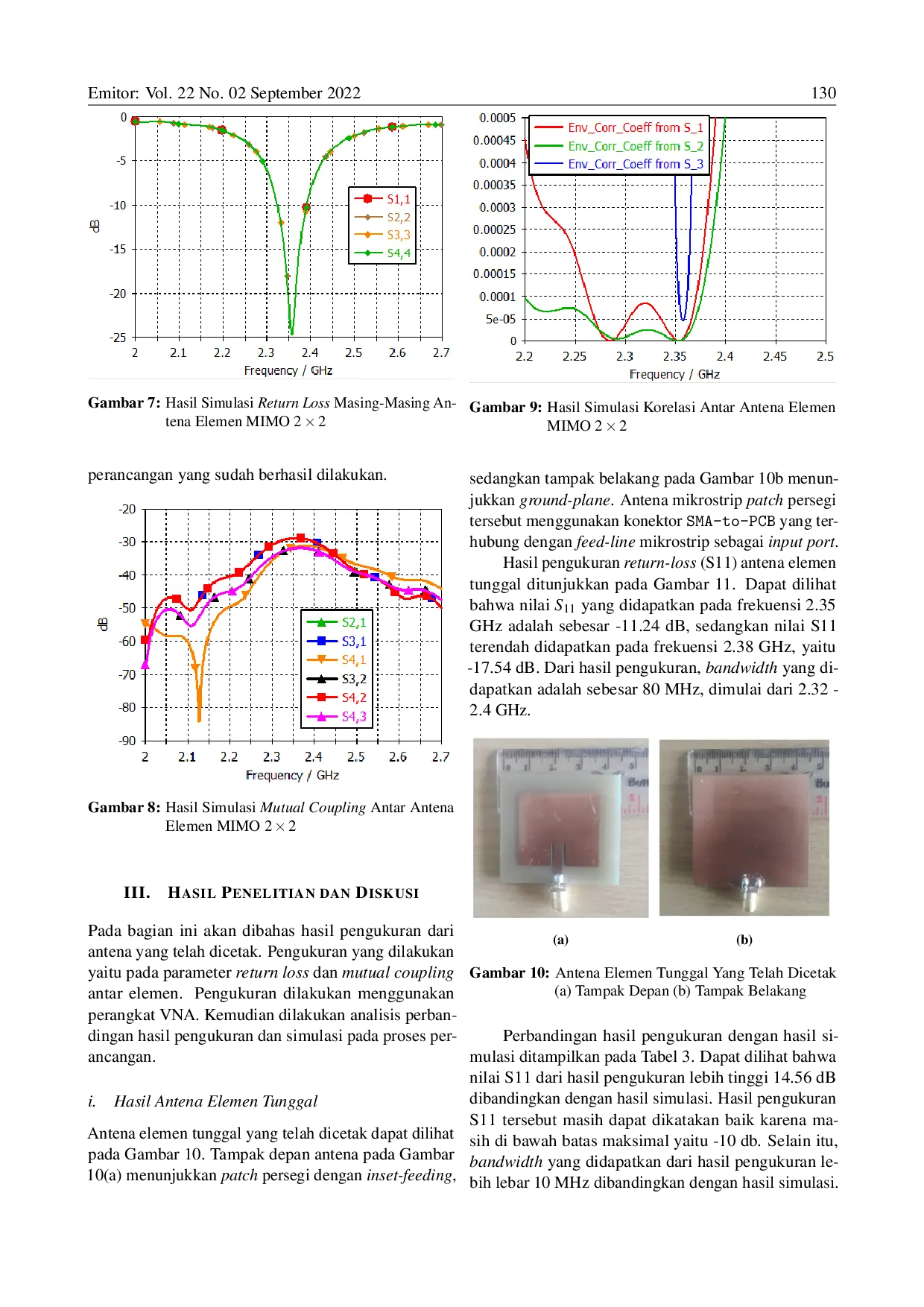 JURIS Rancang Bangun Antena Mikrostrip MIMO 4 Elemen Untuk Komunikasi 5G Pada Frekuensi Band N40