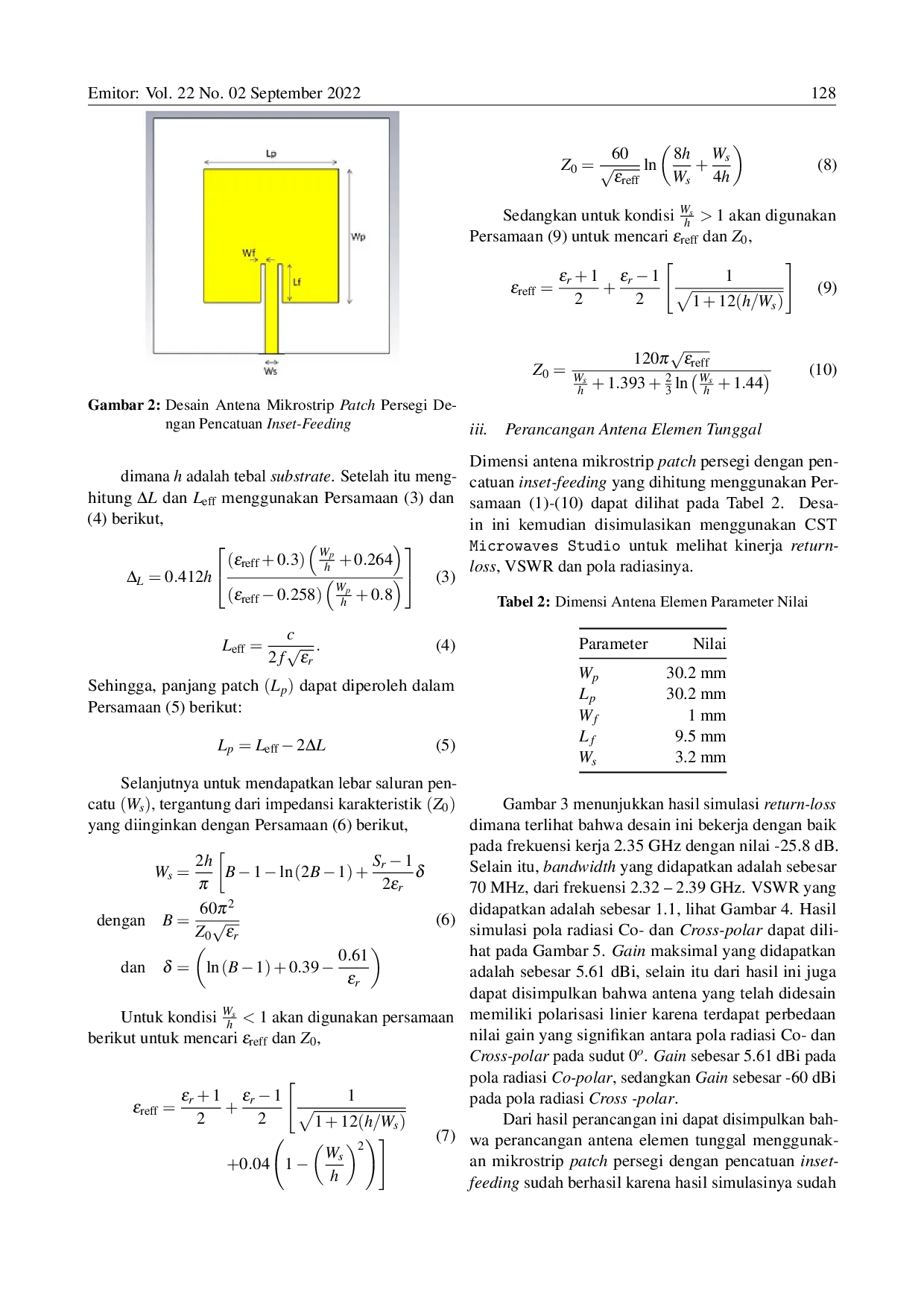 JURIS Rancang Bangun Antena Mikrostrip MIMO 4 Elemen Untuk Komunikasi 5G Pada Frekuensi Band N40