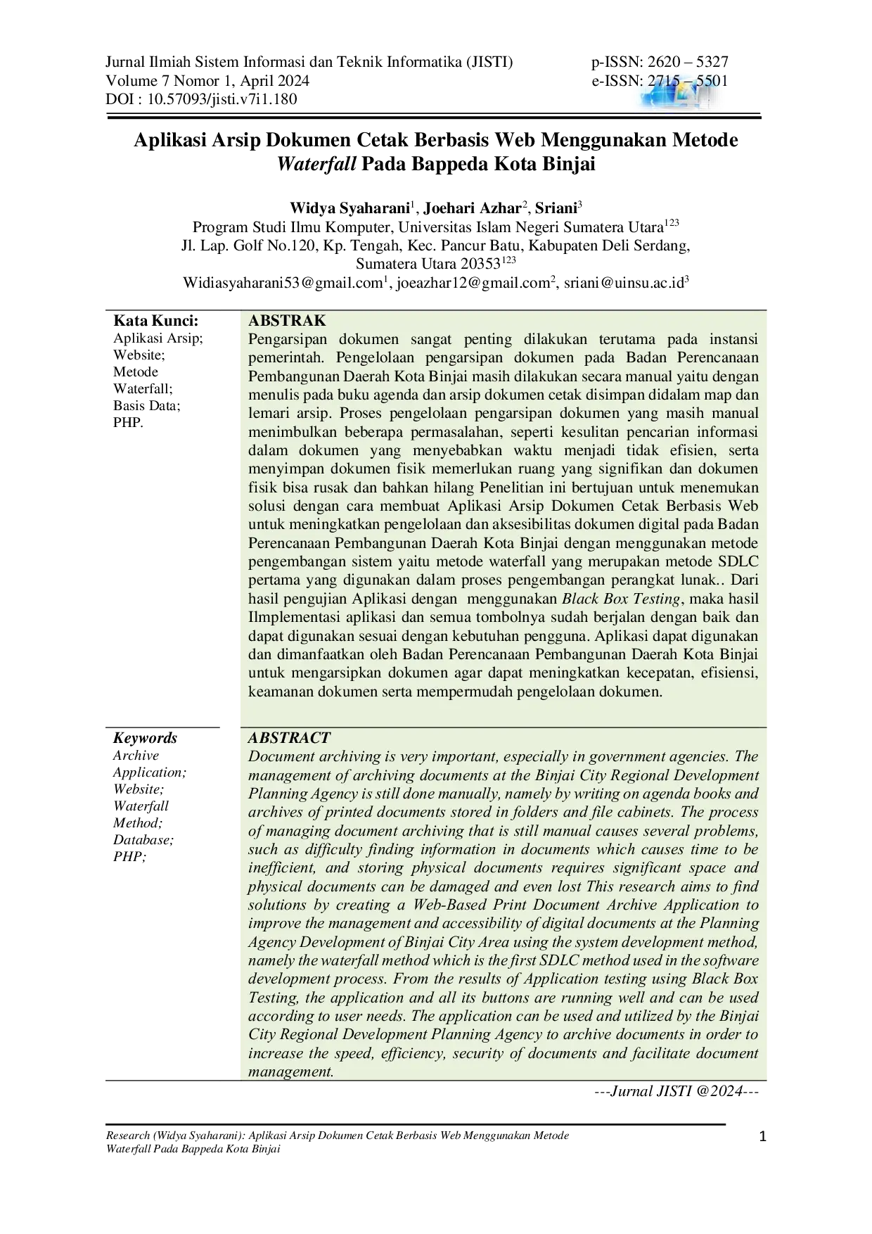 JURIS Aplikasi Arsip Dokumen Cetak Berbasis Web Menggunakan Metode Waterfall Pada Bappeda Kota Binjai