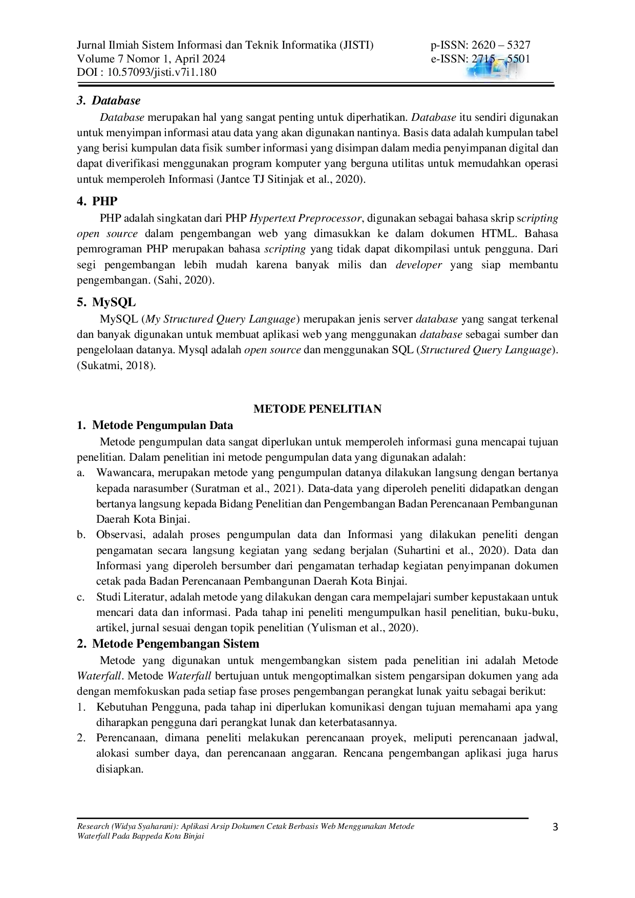 JURIS Aplikasi Arsip Dokumen Cetak Berbasis Web Menggunakan Metode Waterfall Pada Bappeda Kota Binjai