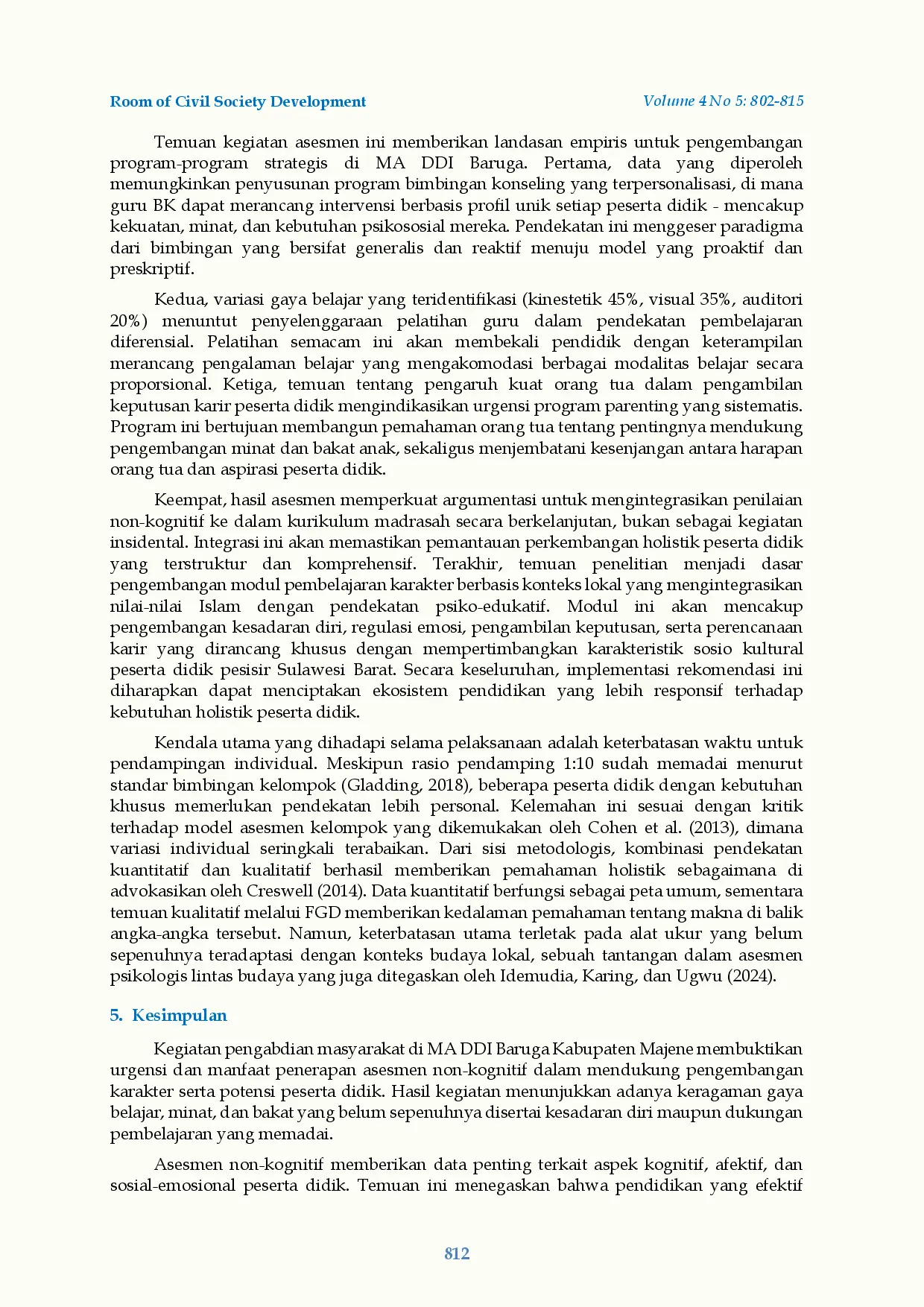 juris Asesmen Non Kognitif Untuk Pengembangan Karakter Dan Potensi Peserta Didik Di MA DDI Baruga Kabupaten Majene