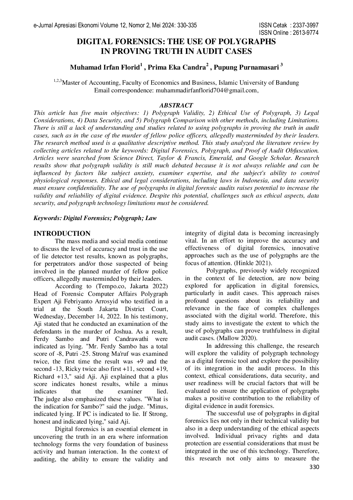 JURIS Digital Forensics The Use Of Polygraphs In Proving Truth In Audit Cases