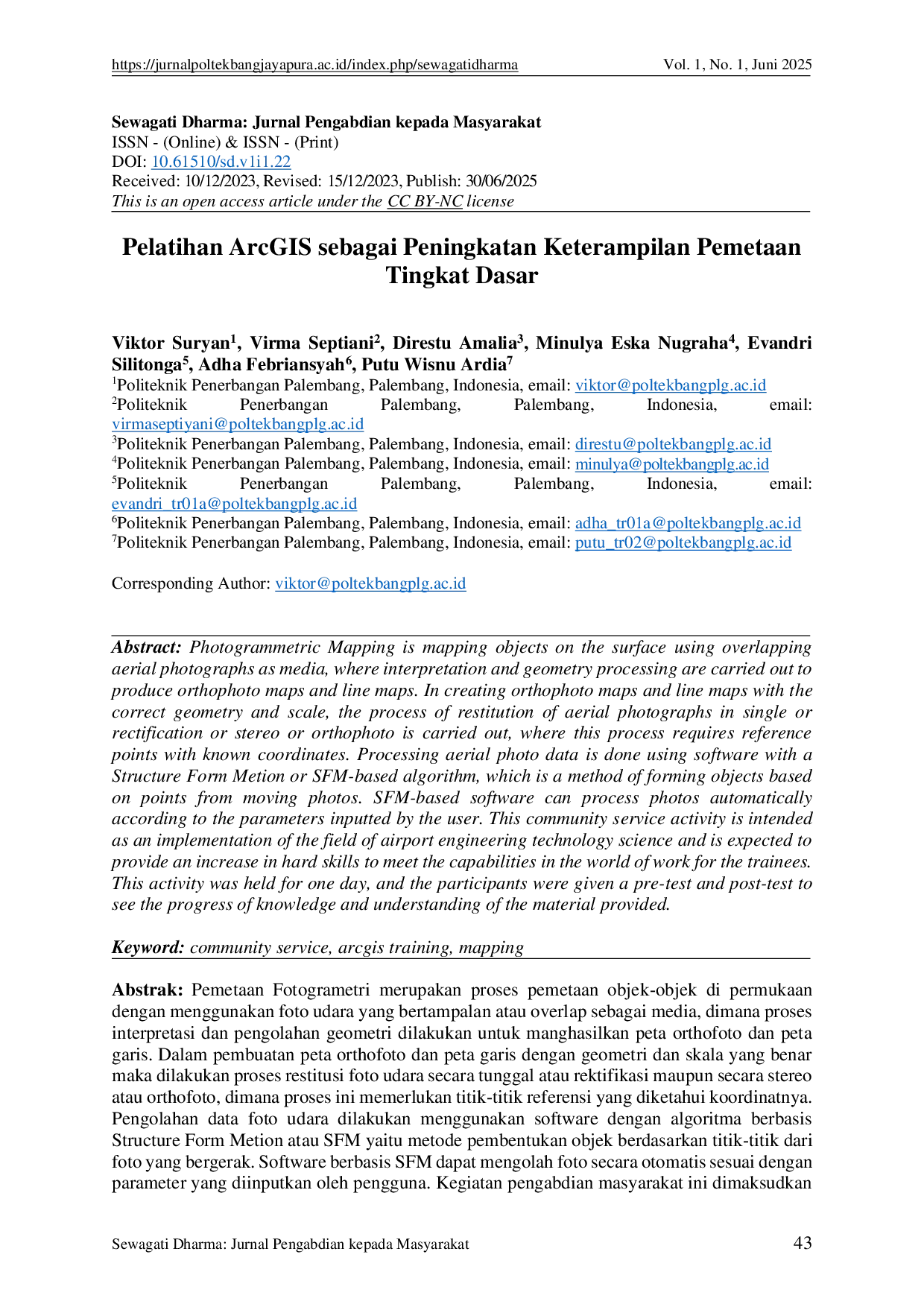 JURIS Pelatihan ArcGIS sebagai Peningkatan Keterampilan Pemetaan Tingkat Dasar