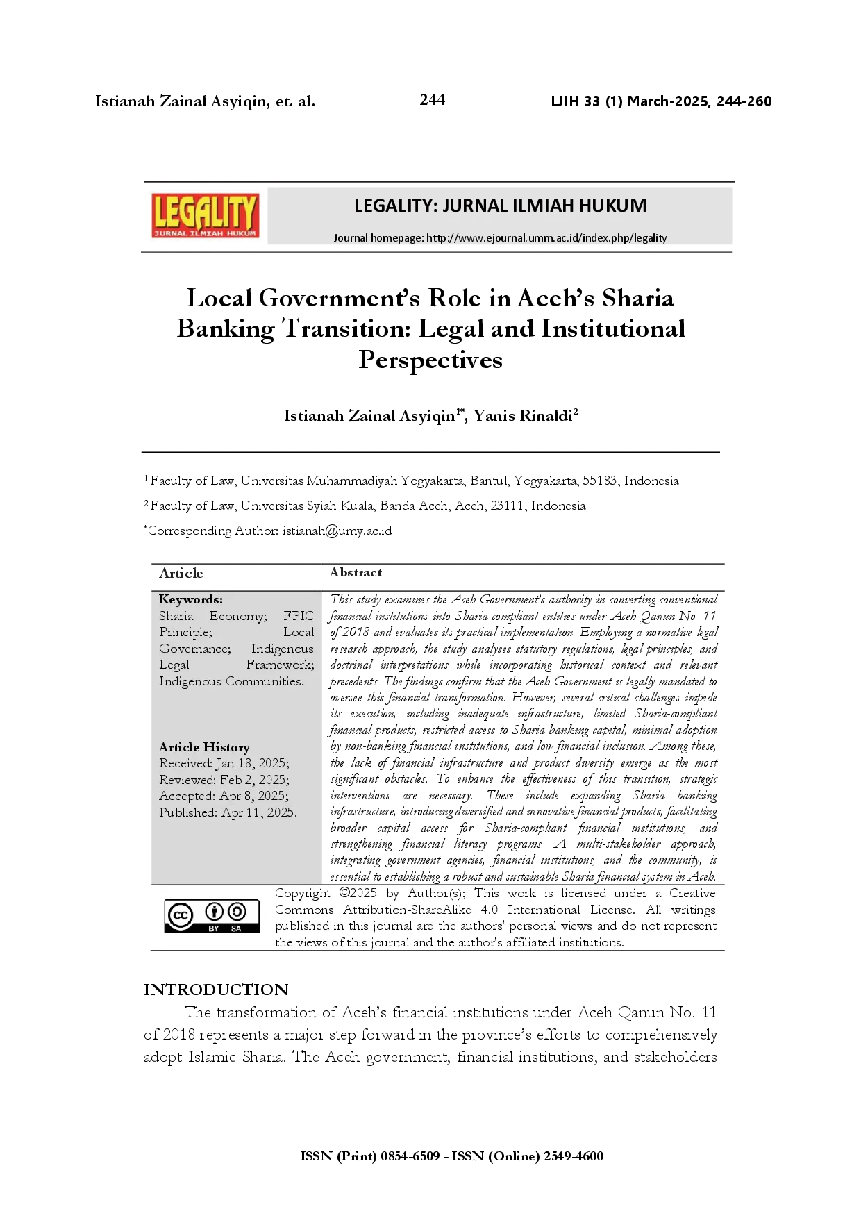 juris Local Government s role in Aceh s sharia banking transition legal and institutional perspectives