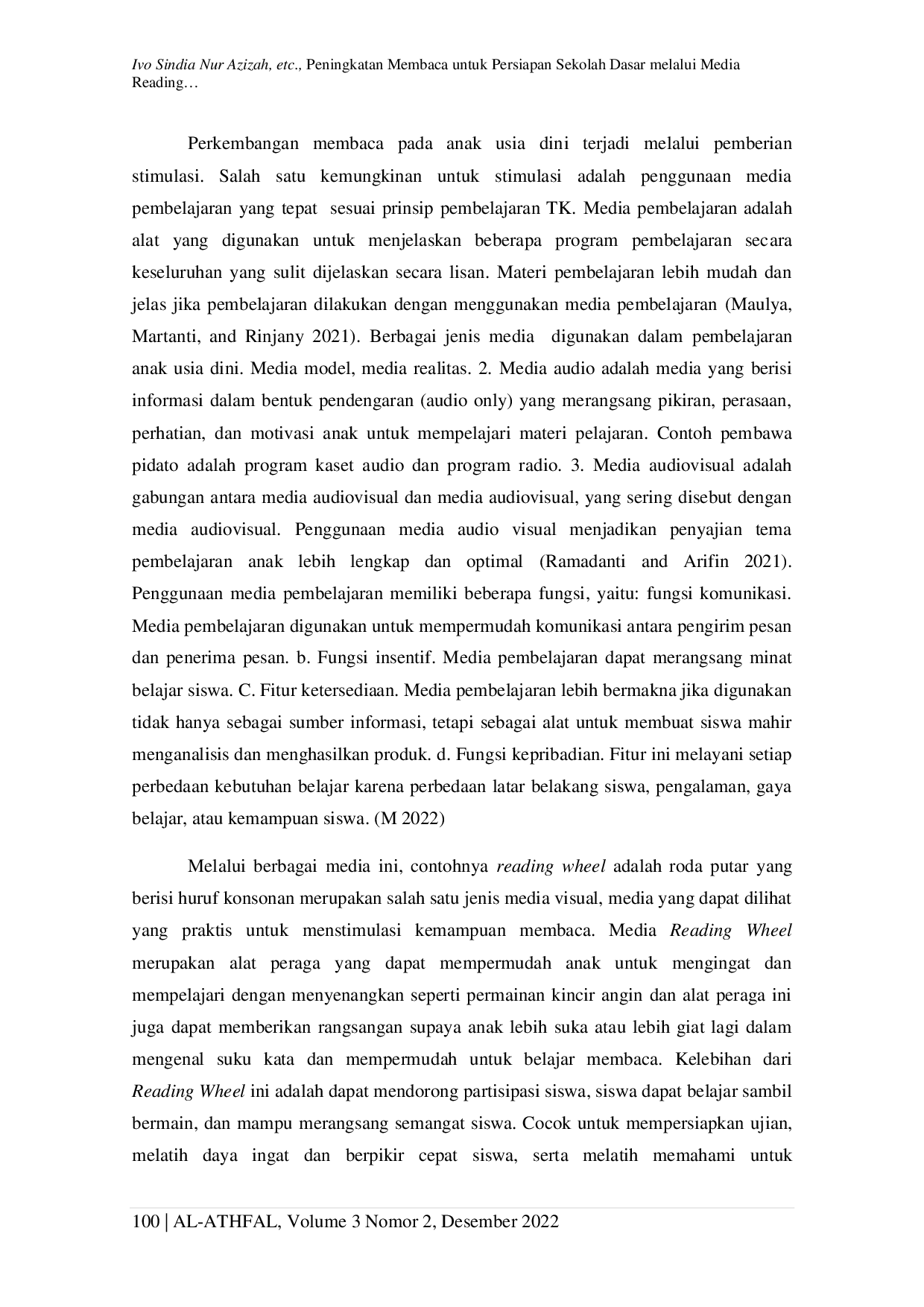 JURIS Peningkatan Membaca Untuk Persiapan Sekolah Dasar Melalui Media Reading Wheel Pada Kelompok B Di TK ABA 2 Pendil