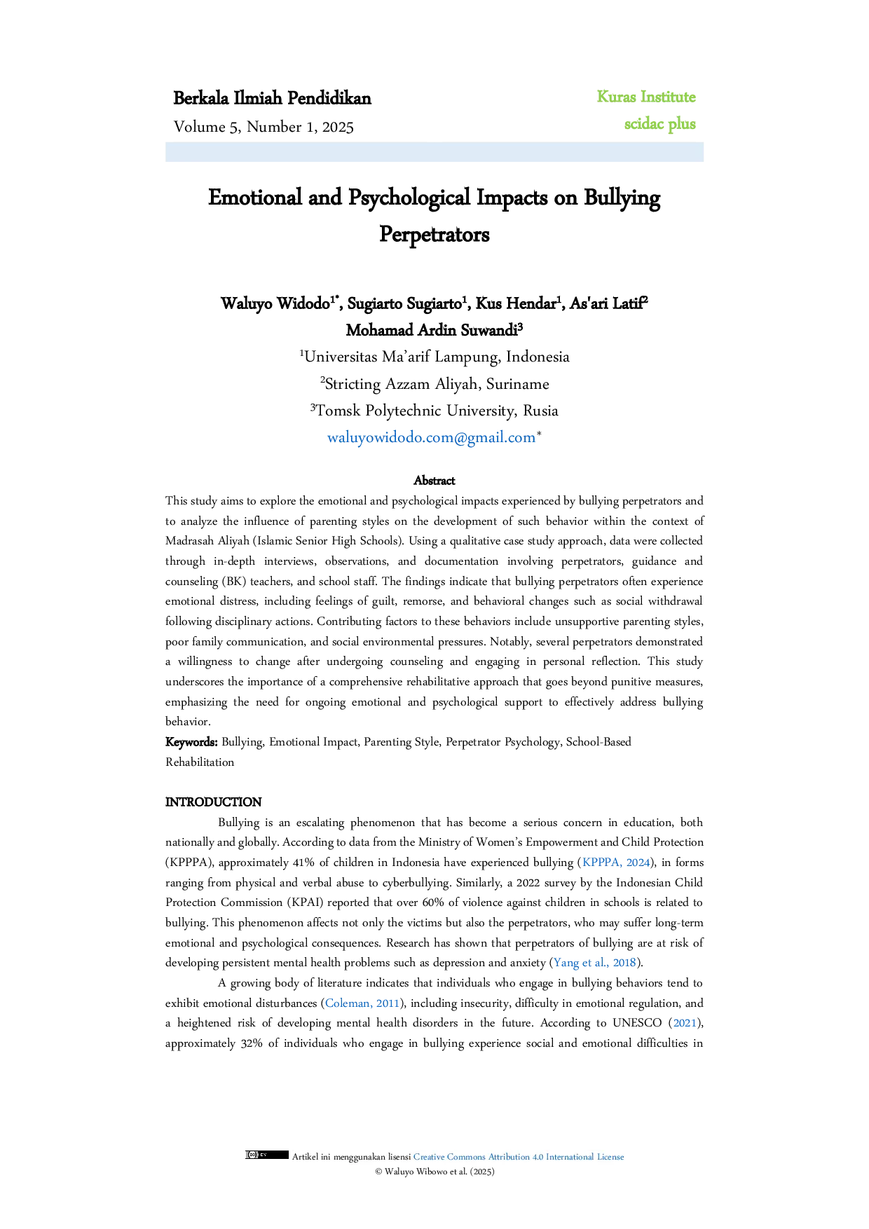 JURIS Emotional and Psychological Impacts on Bullying Perpetrators
