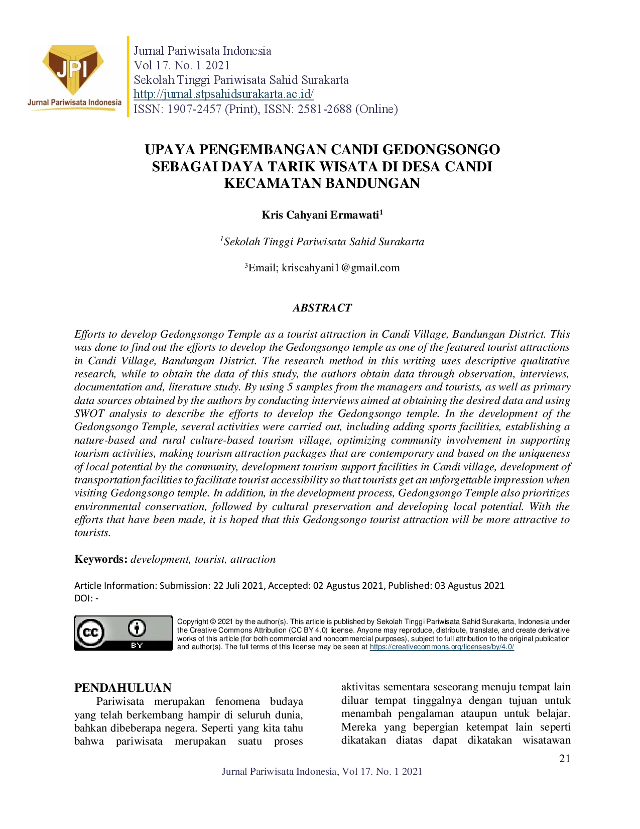 juris Upaya Pengembangan Candi Gedongsongo Sebagai Daya Tarik Wisata Di Desa Candi Kecamatan Bandungan
