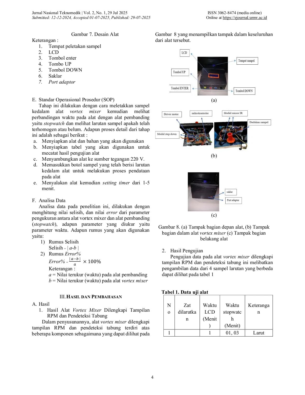 JURIS The Prototype Vortex Mixer Equipped With RPM Display and Tube Detector Prototipe Vortex Mixer Dilengkapi Tampilan RPM dan Pendeteksi Tabung