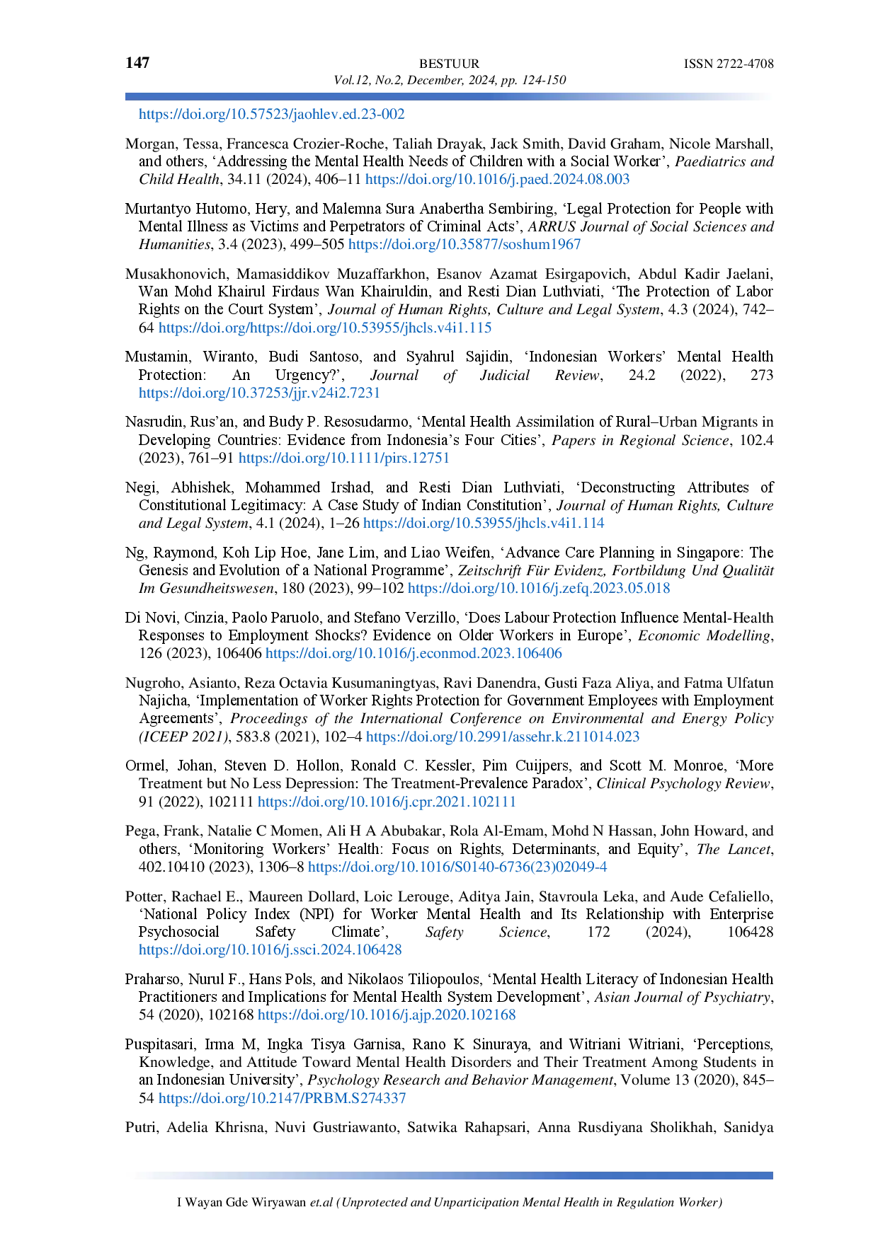 juris Unprotected and Unparticipation Mental Health in Regulation Worker