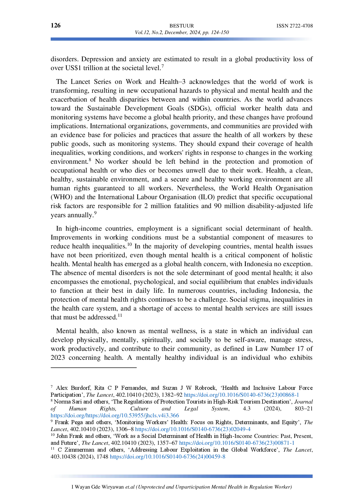 juris Unprotected and Unparticipation Mental Health in Regulation Worker