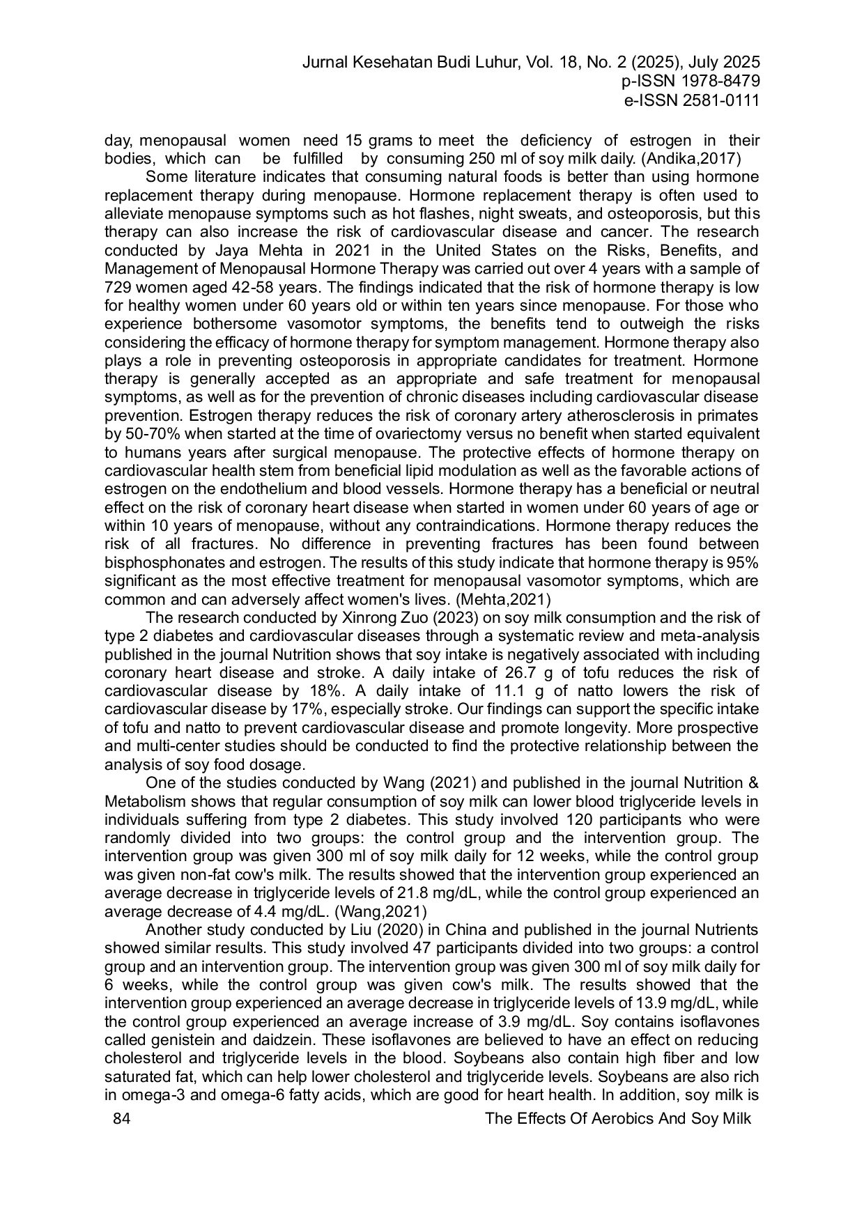 JURIS The Effects of Aerobics And Soy Milk on Triglycerides and Menopausal Symptoms