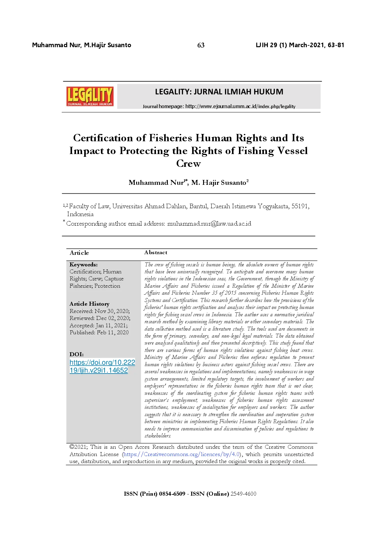 juris Certification of fisheries human rights and its impact to protecting the rights of fishing vessel crew