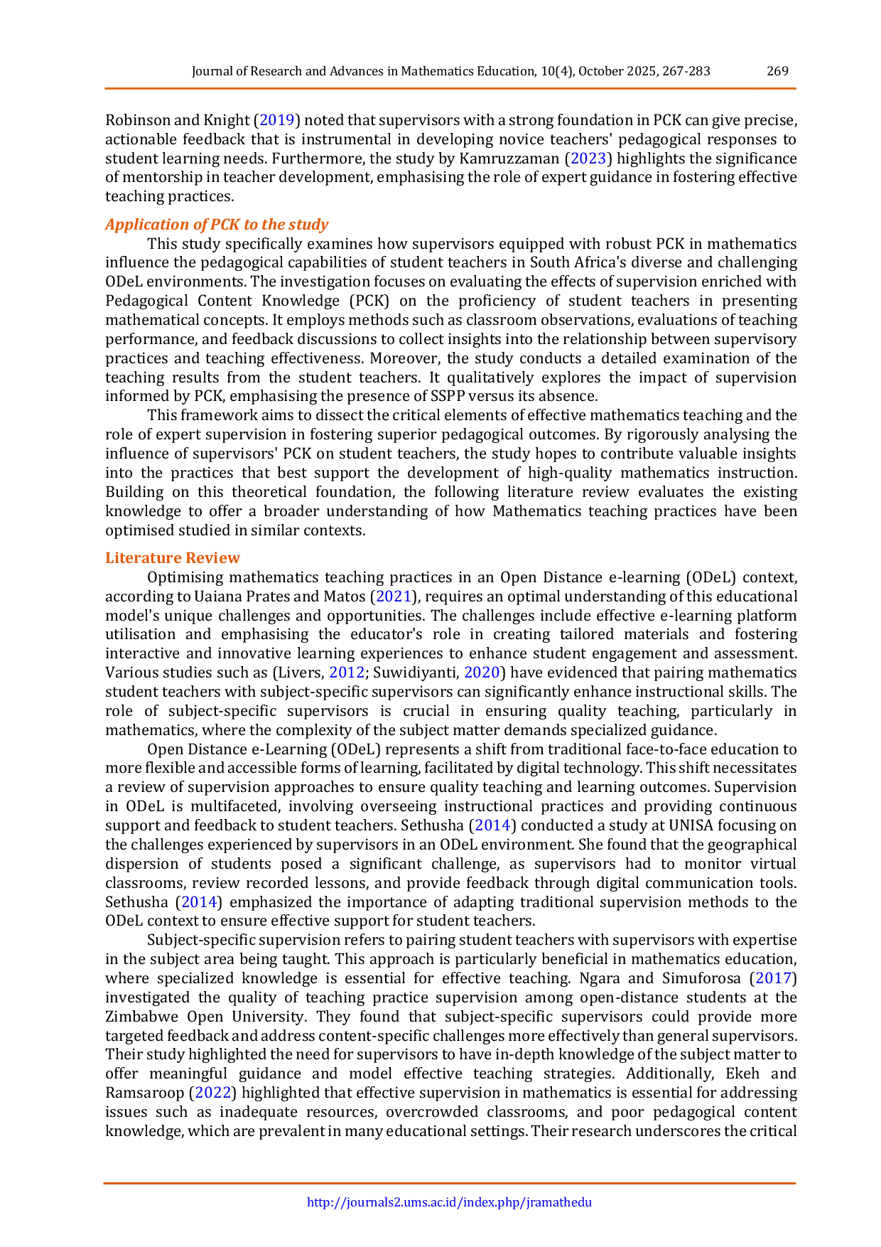 JURIS Optimising mathematics teaching practice in an ODeL context A subject specific supervisor s perspectives