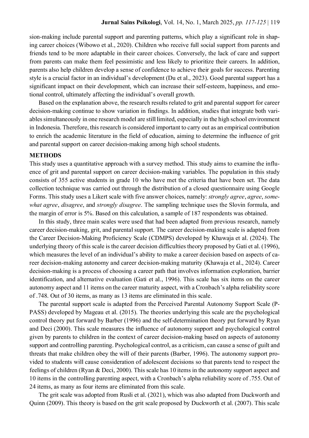 JURIS Career Decision Making The Role of Grit and Parental Support