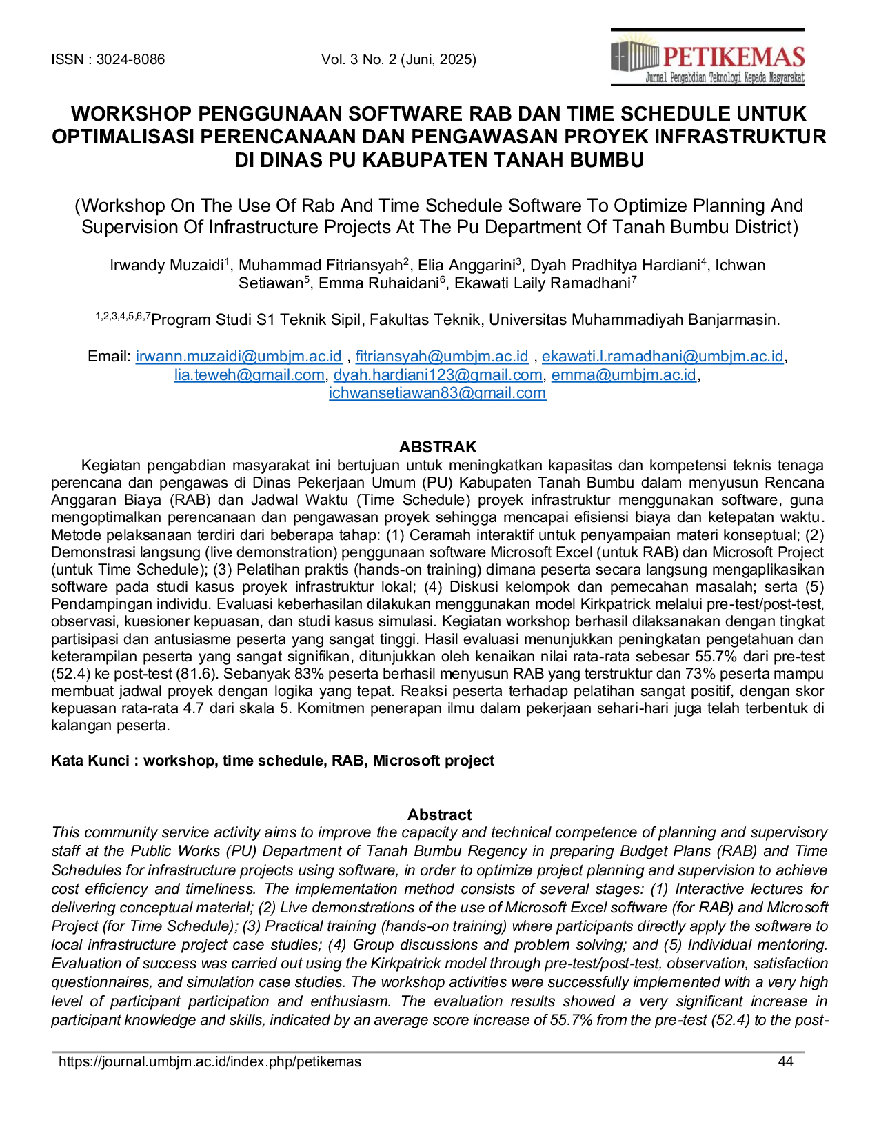 JURIS Workshop Penggunaan Software Rab Dan Time Schedule Untuk Optimalisasi Perencanaan Dan Pengawasan Proyek Infrastruktur Di Dinas Pu Kabupaten Tanah Bumbu
