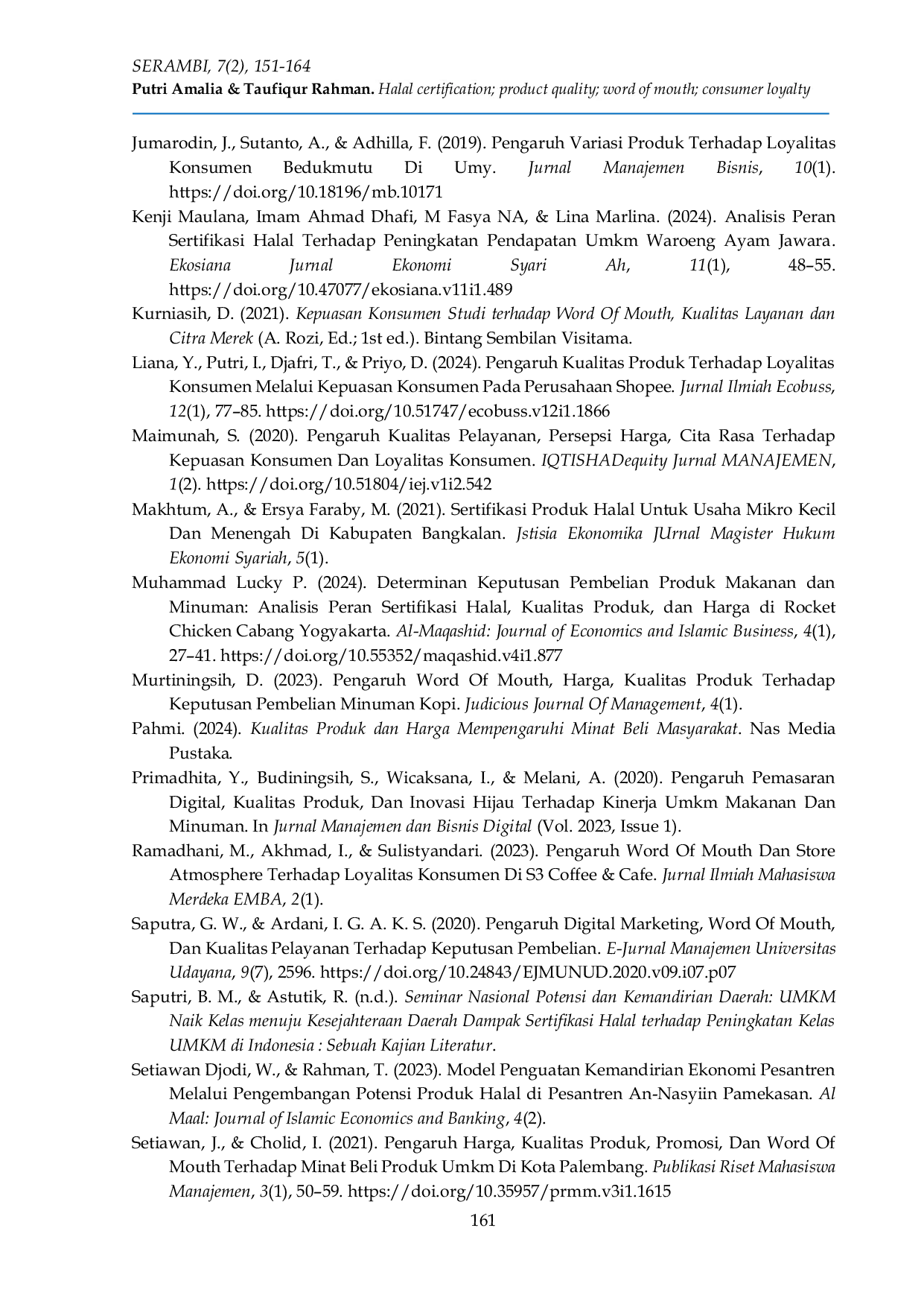JURIS The effect of halal certification product quality and word of mouth on consumer loyalty