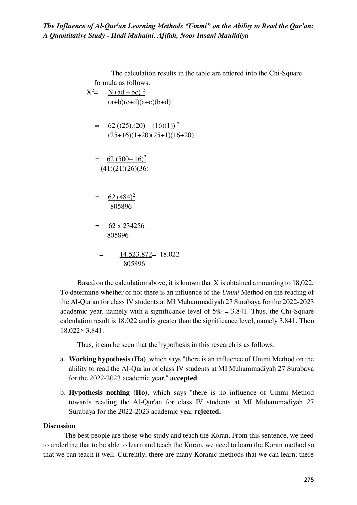 JURIS The Influence of Al Qur an Learning Methods Ummi on the Ability to Read the Qur an A Quantitative Study