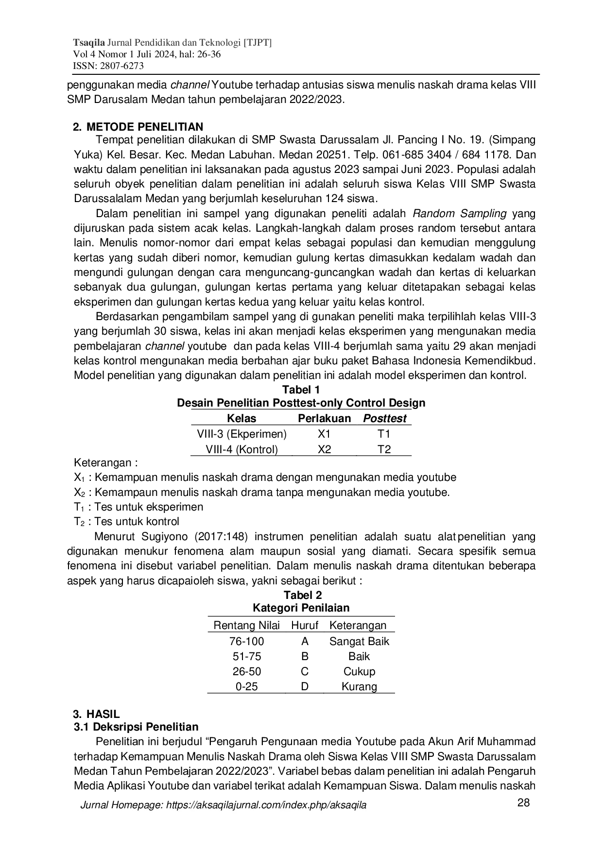 JURIS Pengaruh Penggunaan Media Youtube pada Akun Arif Muhammad terhadap Kemampuan Menulis Naskah Drama oleh Siswa Kelas VIII SMP Swasta Darussalam Medan