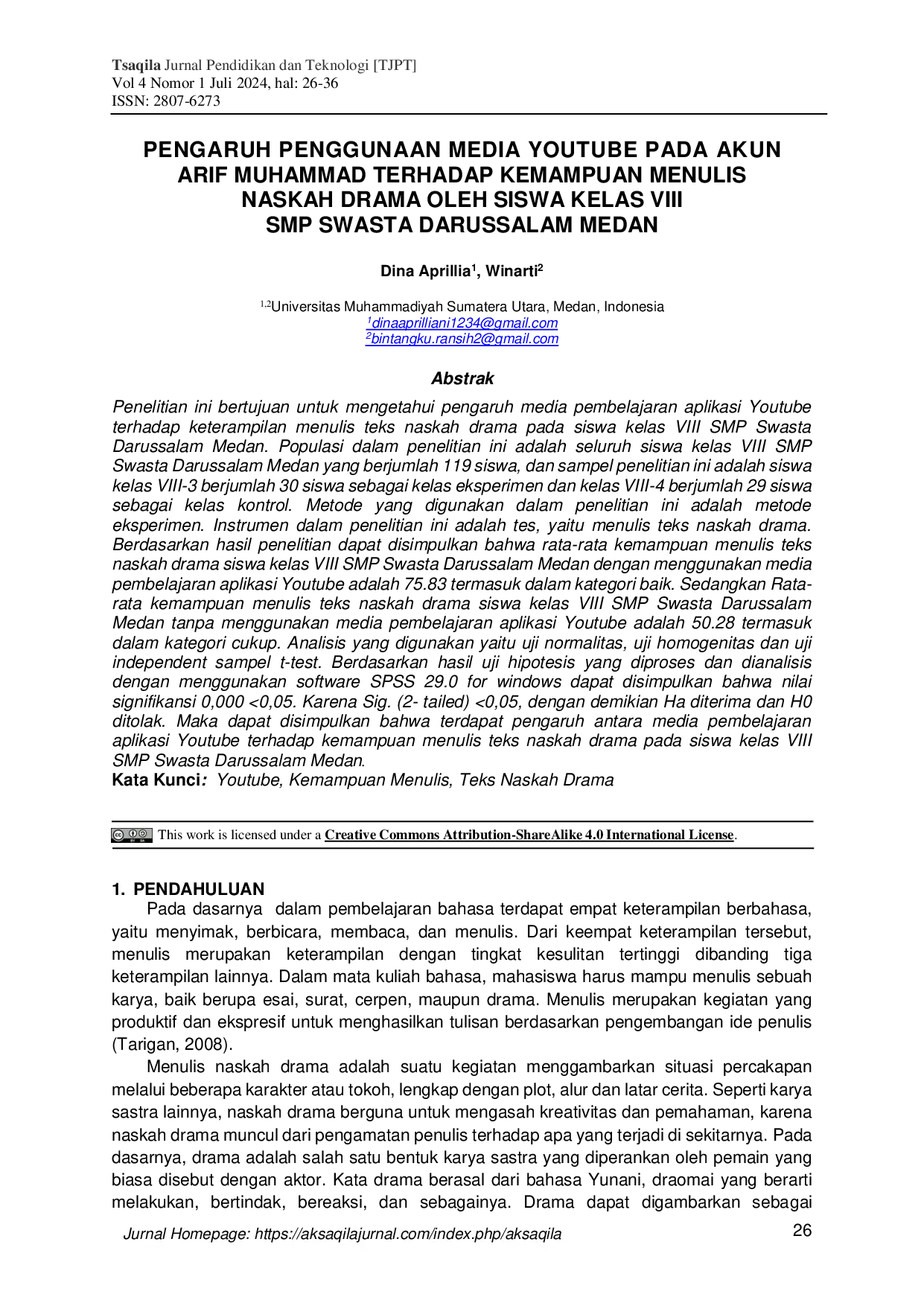 JURIS Pengaruh Penggunaan Media Youtube pada Akun Arif Muhammad terhadap Kemampuan Menulis Naskah Drama oleh Siswa Kelas VIII SMP Swasta Darussalam Medan