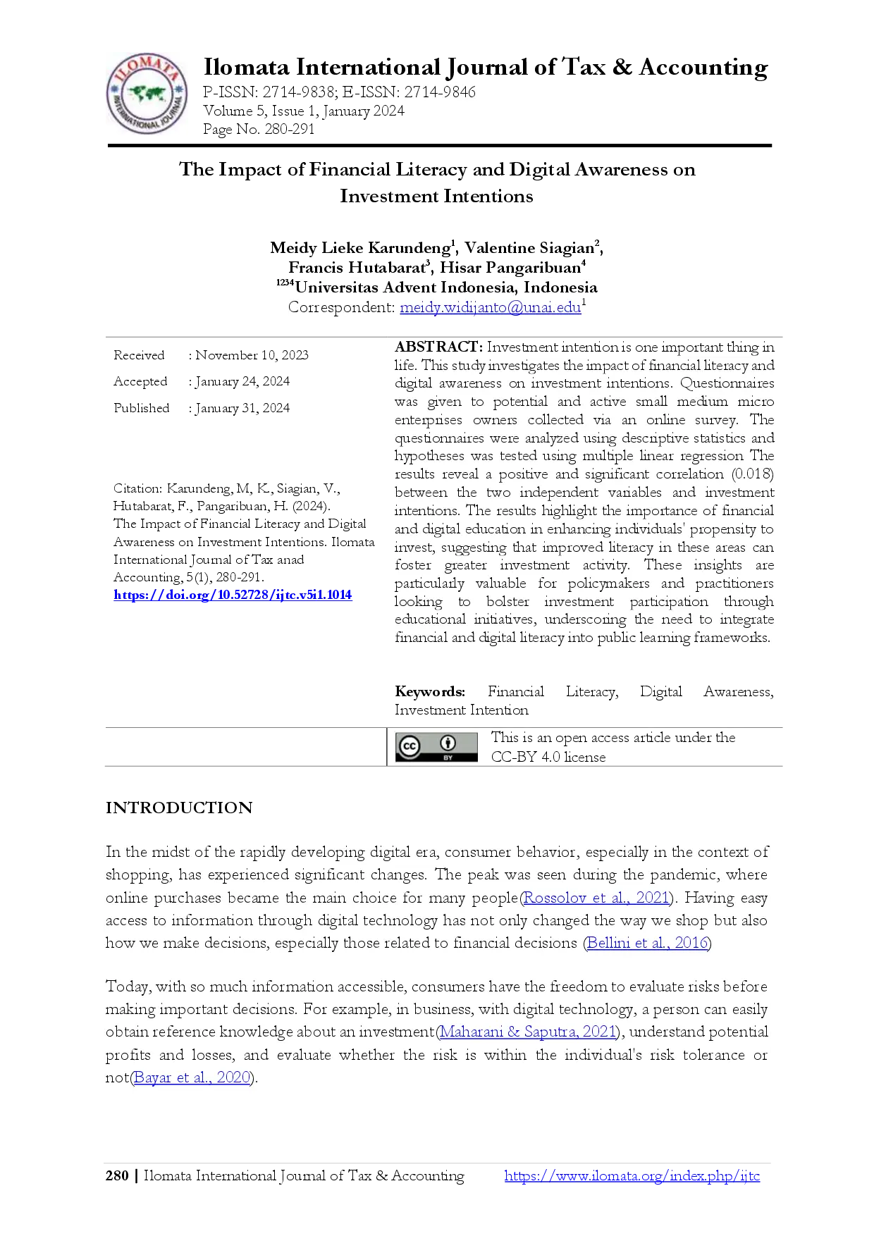 juris The Impact of Financial Literacy and Digital Awareness on Investment Intentions