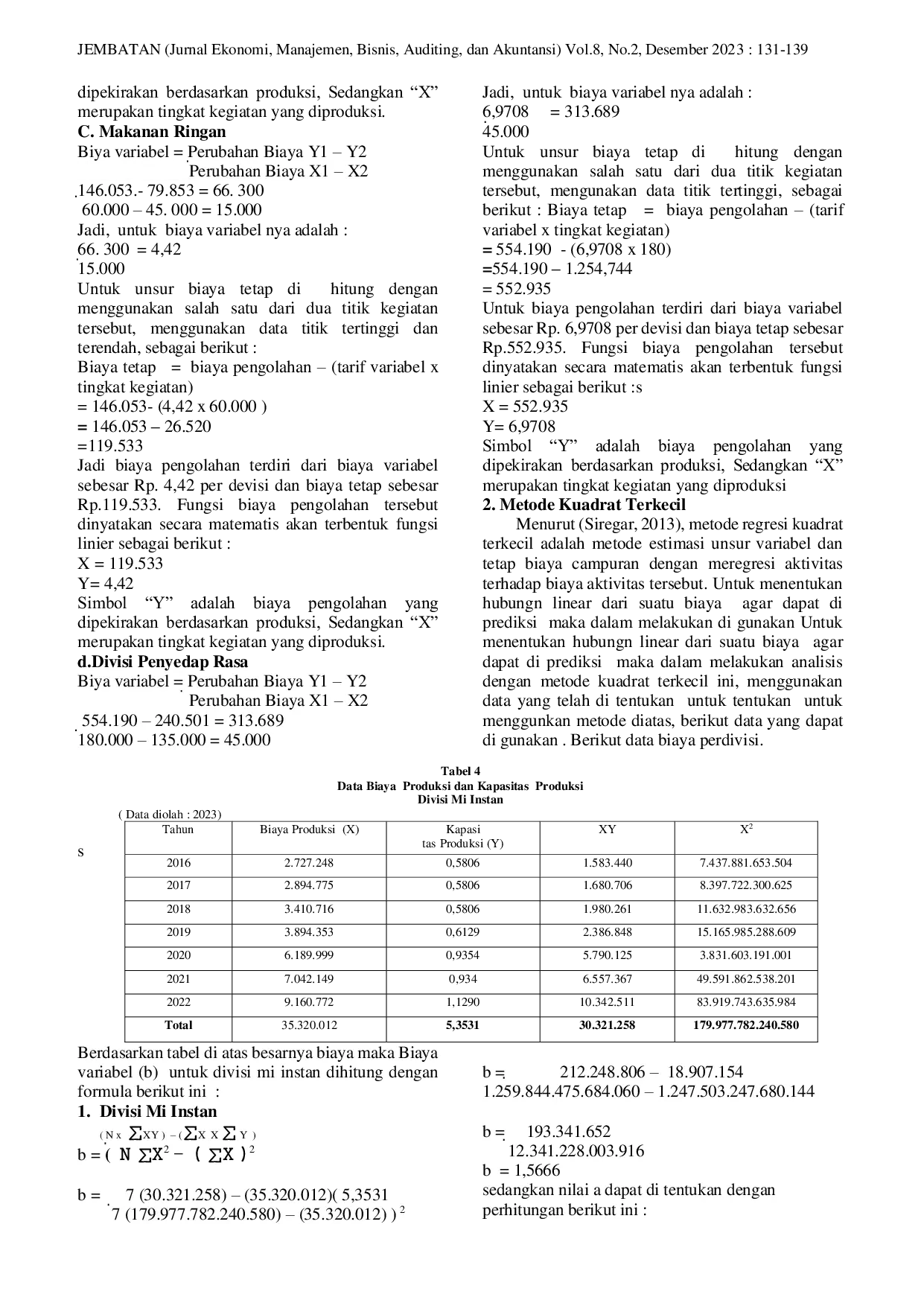 JURIS Analisis Perilaku Biaya Pada PT Indofood CBP Sukses Makmur Tbk Periode 2016 2022