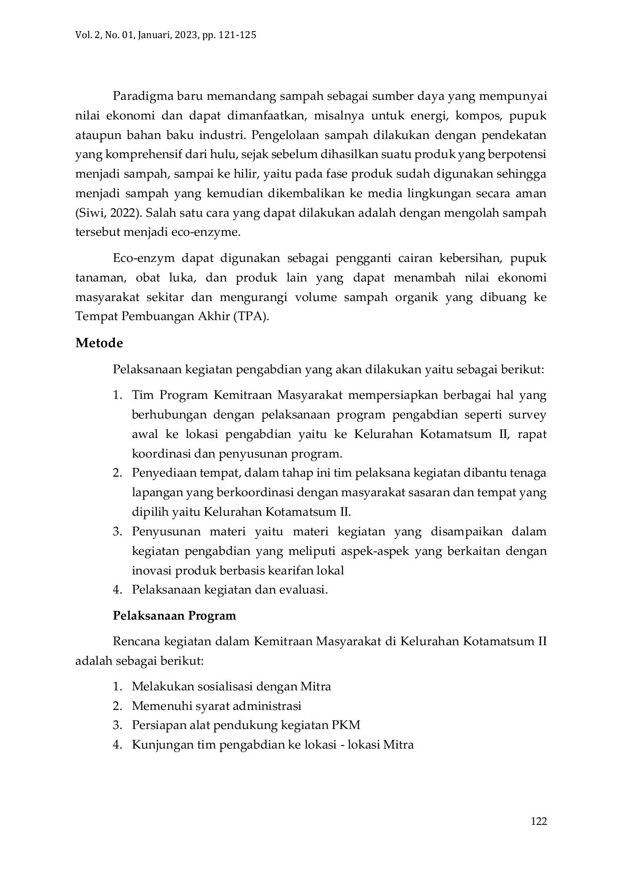 JURIS Penerapan Eco Enzym Dalam Mengelola Limbah Rumah Tangga Di Kelurahan Kota Matsum II