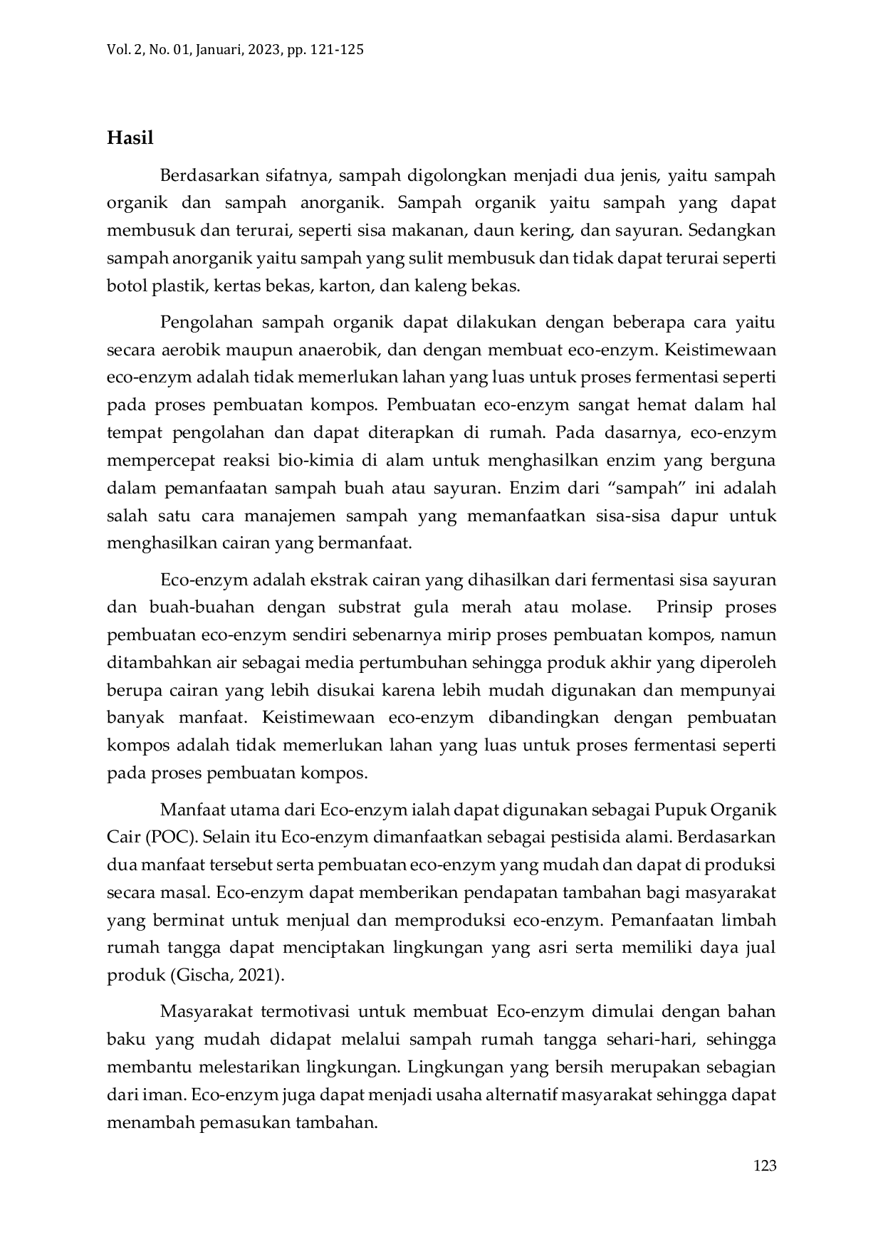 JURIS Penerapan Eco Enzym Dalam Mengelola Limbah Rumah Tangga Di Kelurahan Kota Matsum II