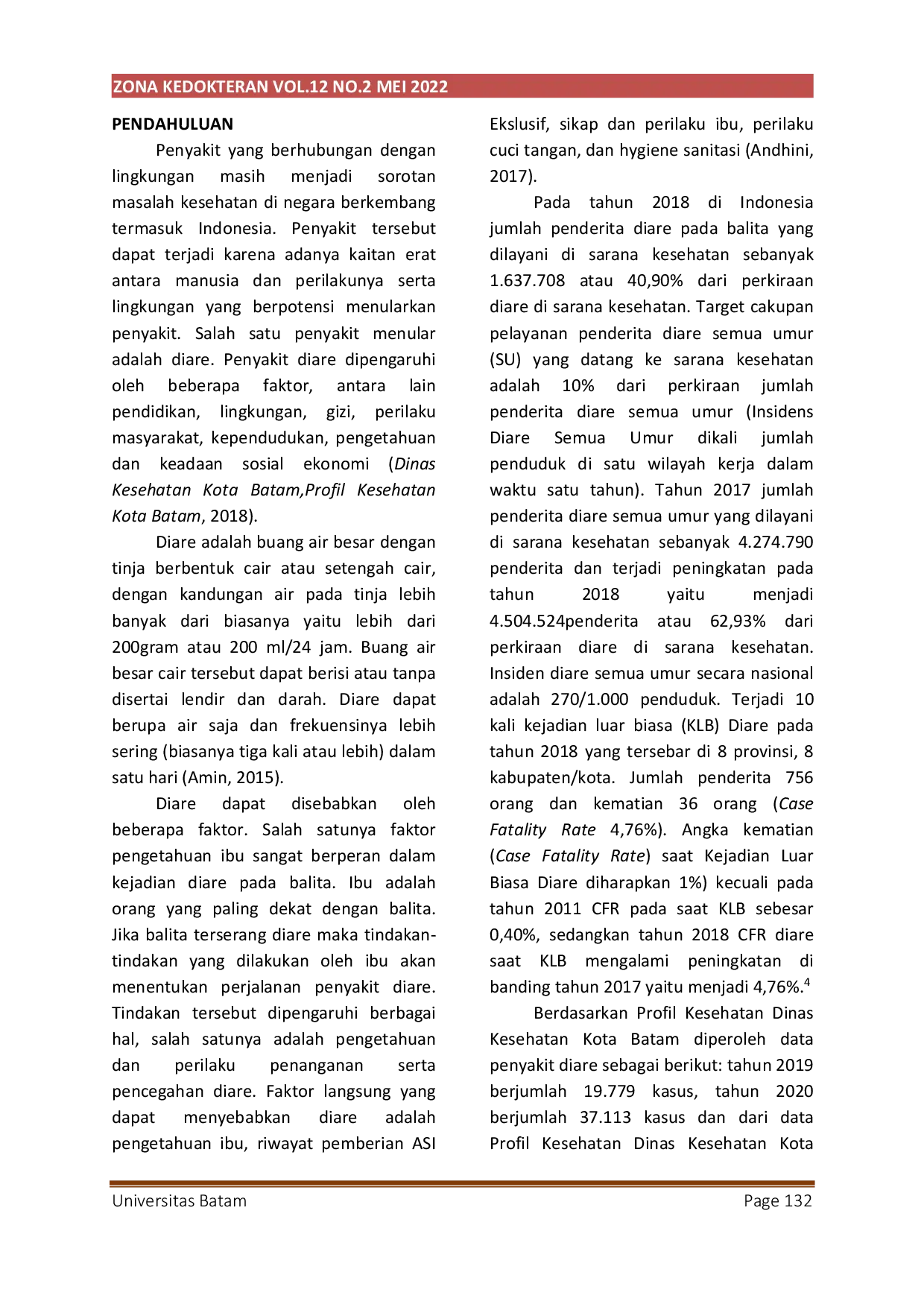 JURIS Hubungan Pengetahuan Ibu Balita Terhadap Perilaku Pencegahan Diare di Puskesmas Botania Kota Batam