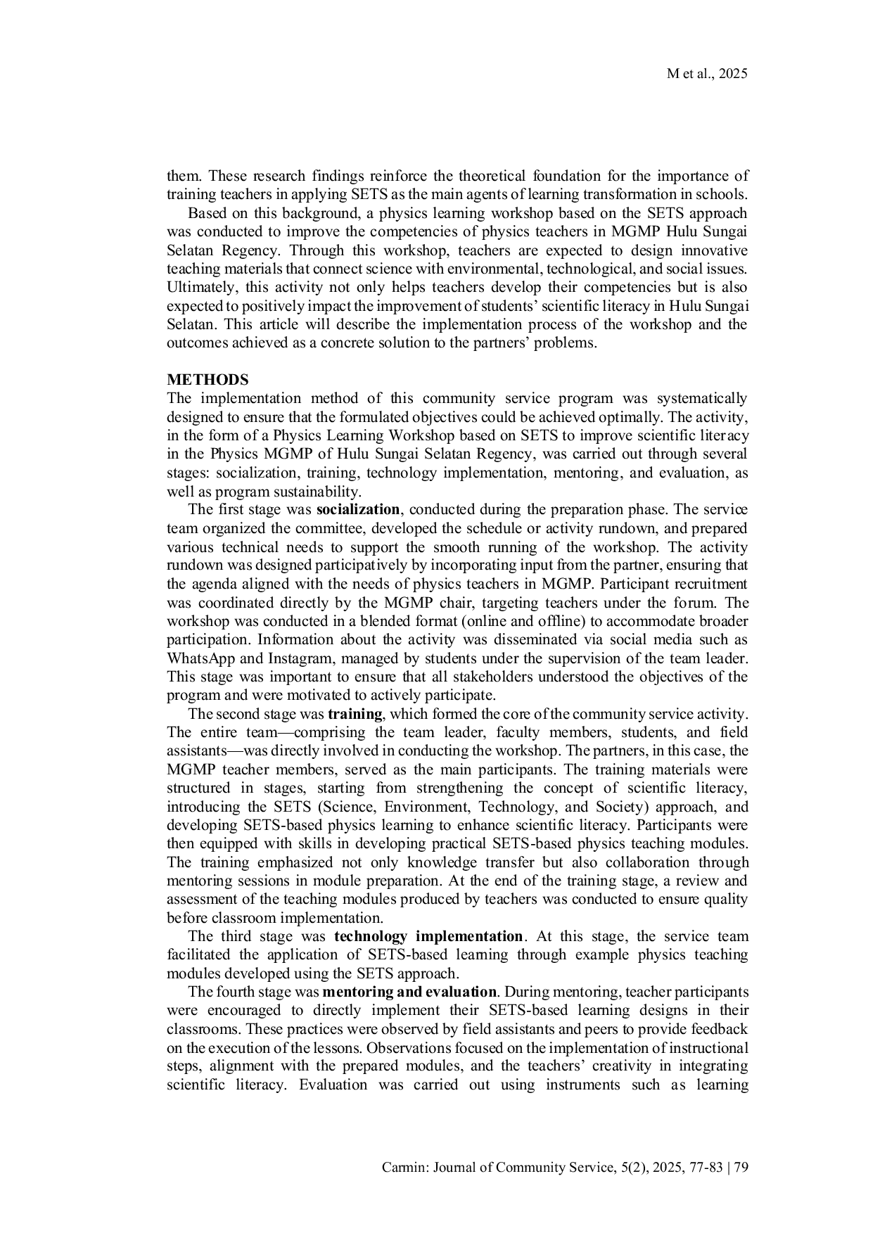 JURIS SETS Based Physics Learning Workshop Strengthening Teachers Role in Fostering Students Scientific Literacy