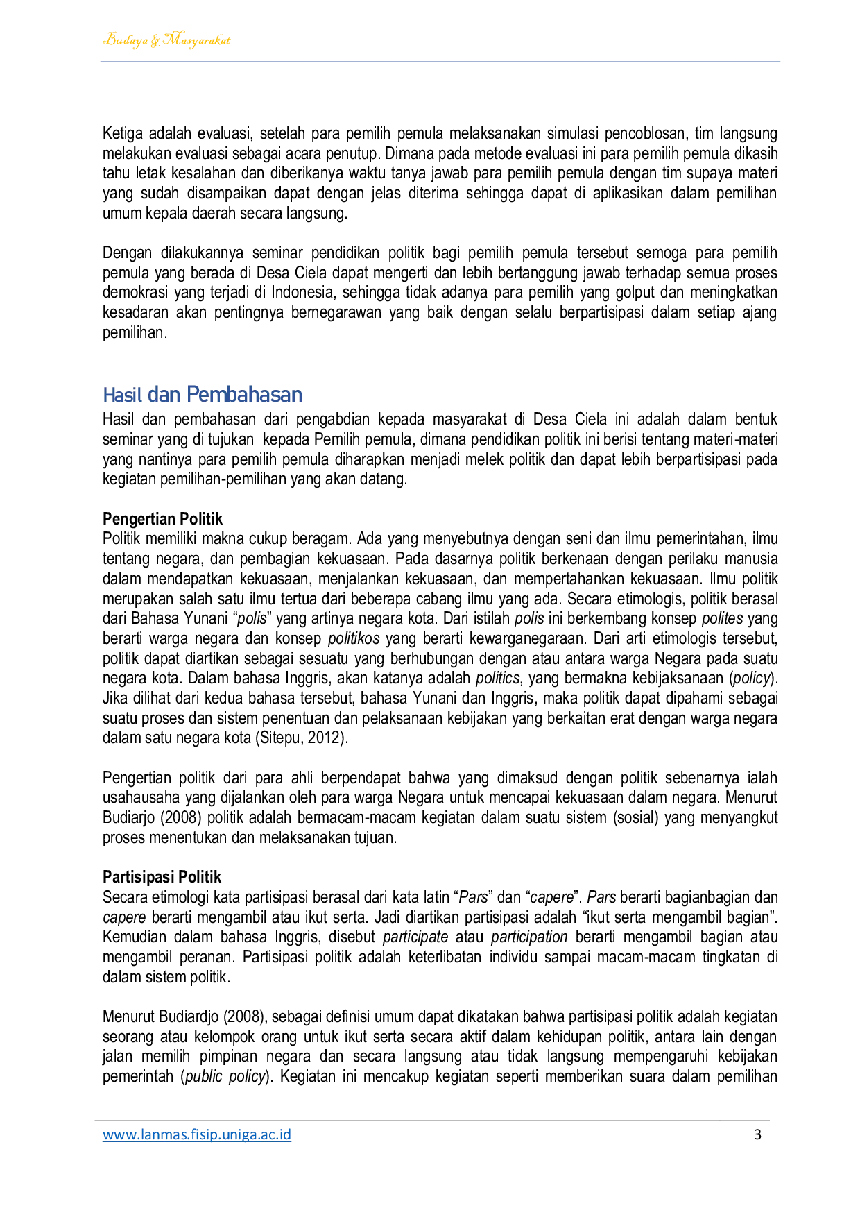 JURIS Pendidikan Politik Bagi Pemilih Pemula Dalam Partisipasi Pelaksanaan Pemilihan Umum