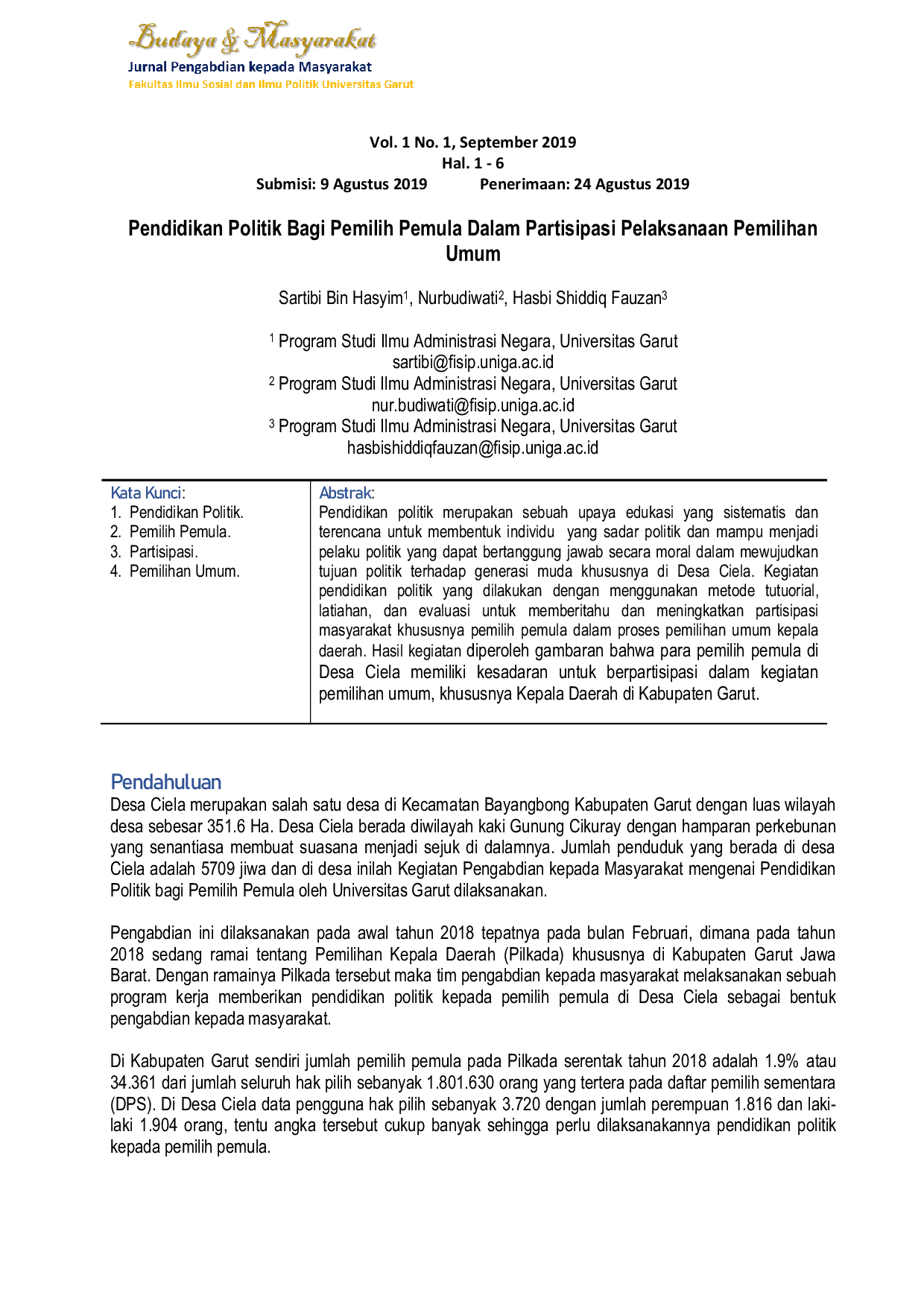 JURIS Pendidikan Politik Bagi Pemilih Pemula Dalam Partisipasi Pelaksanaan Pemilihan Umum
