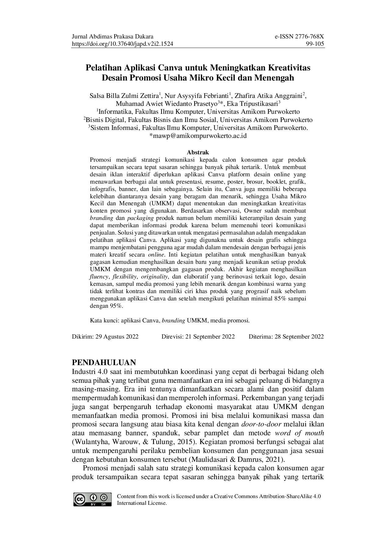 JURIS Pelatihan Aplikasi Canva untuk Meningkatkan Kreativitas Desain Promosi Usaha Mikro Kecil dan Menengah